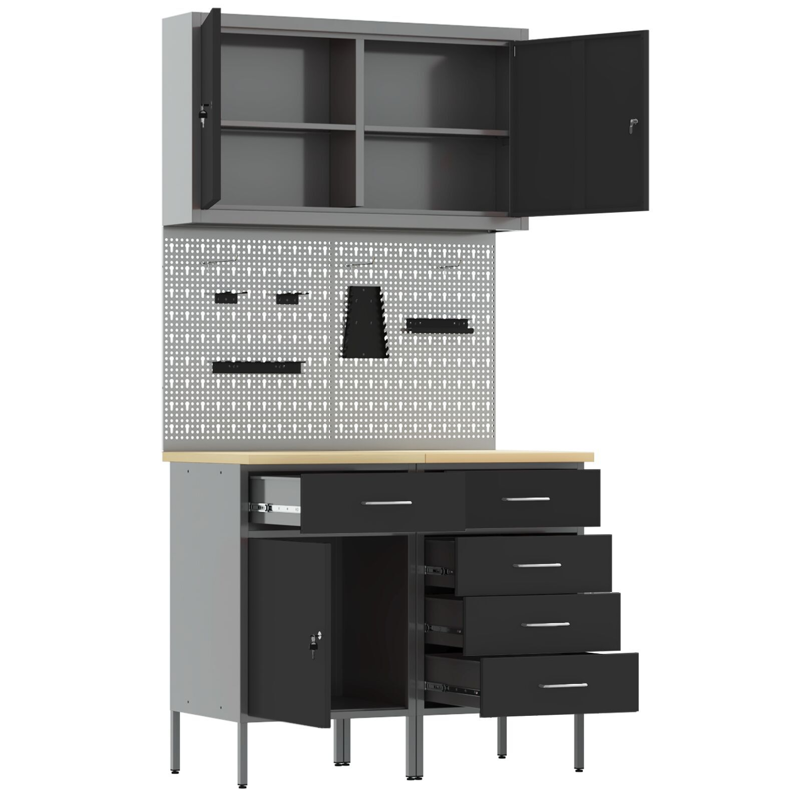 vidaXL Set de banc de lucru 5 piese din oțel negru