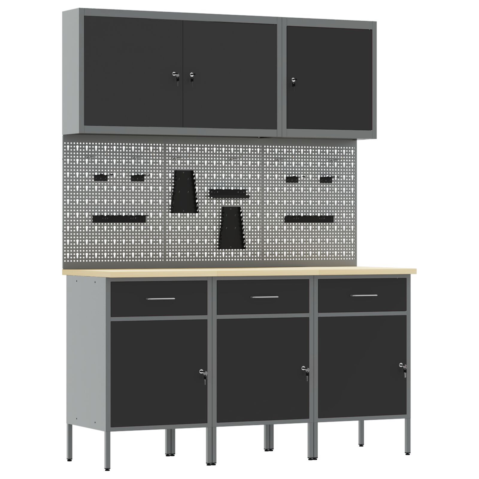 vidaXL Set de banc de lucru de 8 piese din oțel negru