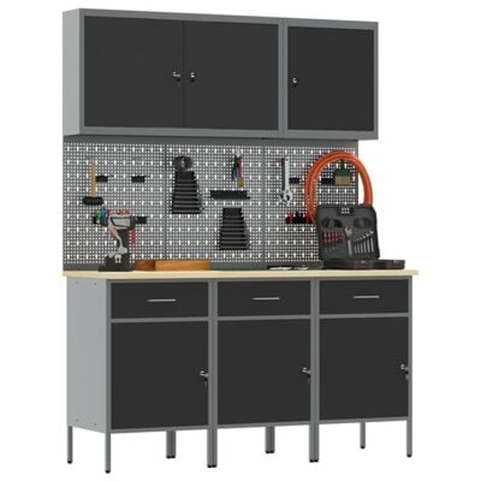 vidaXL Set de banc de lucru de 8 piese din oțel negru