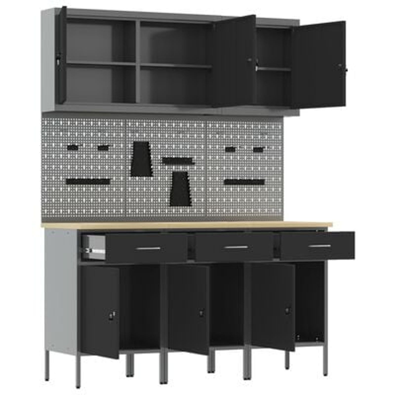 vidaXL Set de banc de lucru de 8 piese din oțel negru