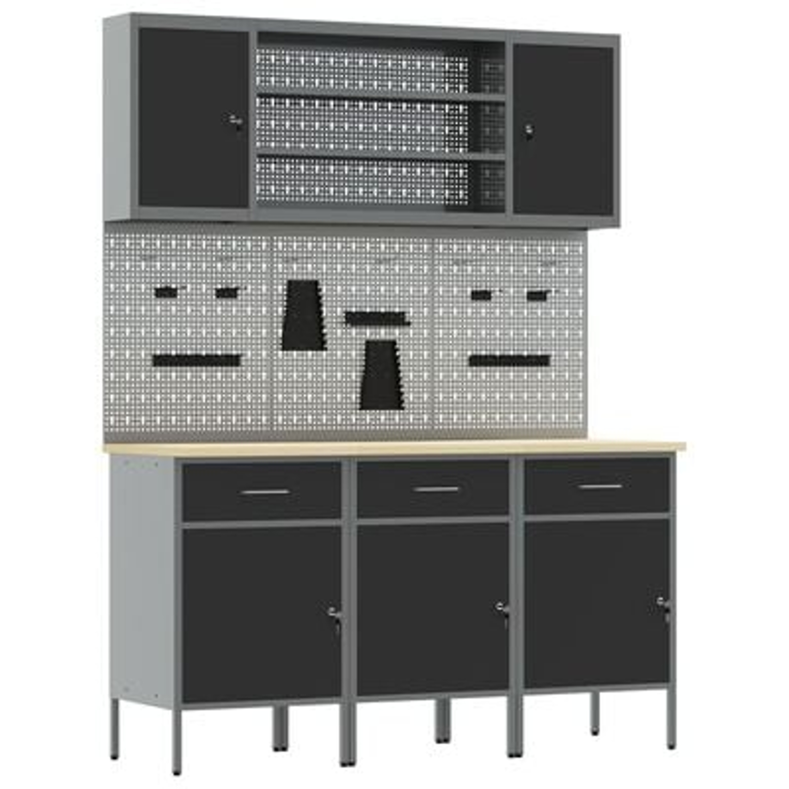 vidaXL Set banc de lucru, 7 piese, negru, oțel vidaXL Set banc de lucru, 7 piese, negru, oțel