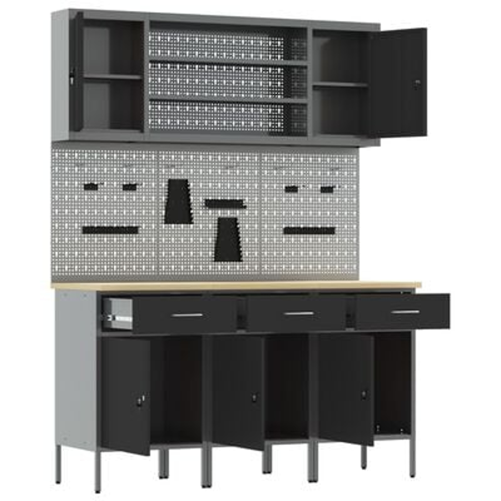 vidaXL Set banc de lucru, 7 piese, negru, oțel vidaXL Set banc de lucru, 7 piese, negru, oțel