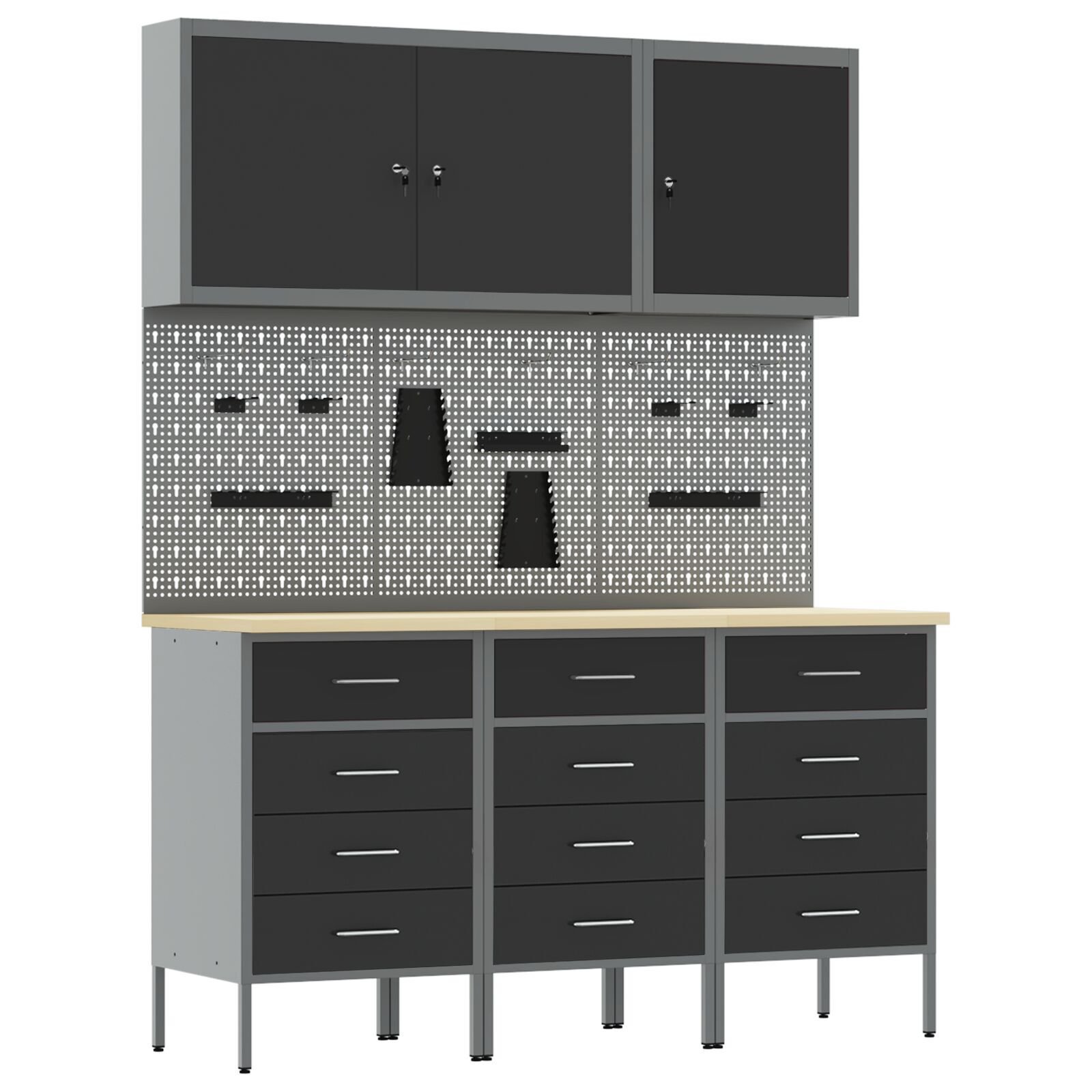 vidaXL Set banc de lucru, 8 piese, negru, oțel vidaXL Set banc de lucru, 8 piese, negru, oțel
