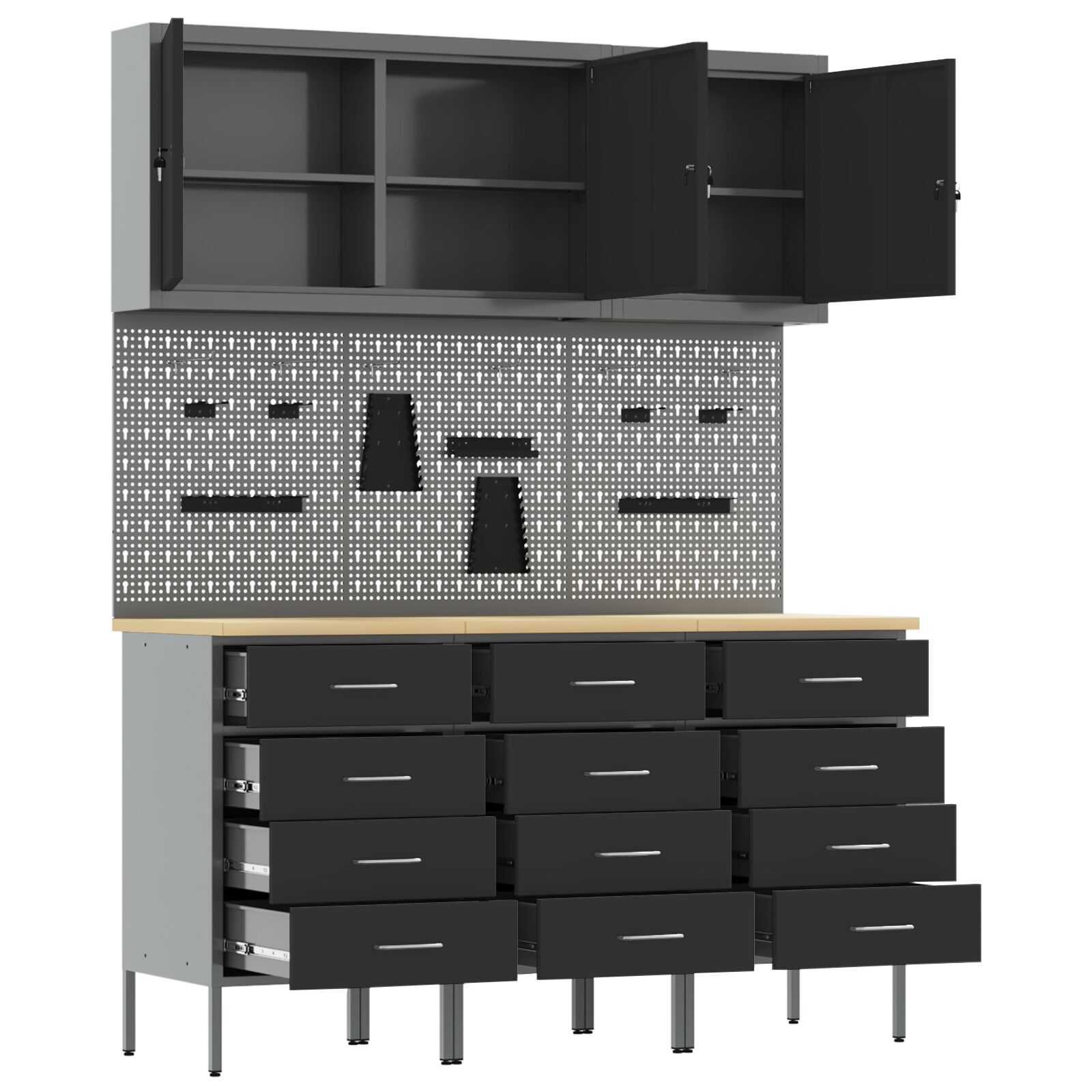 vidaXL Set banc de lucru, 8 piese, negru, oțel vidaXL Set banc de lucru, 8 piese, negru, oțel