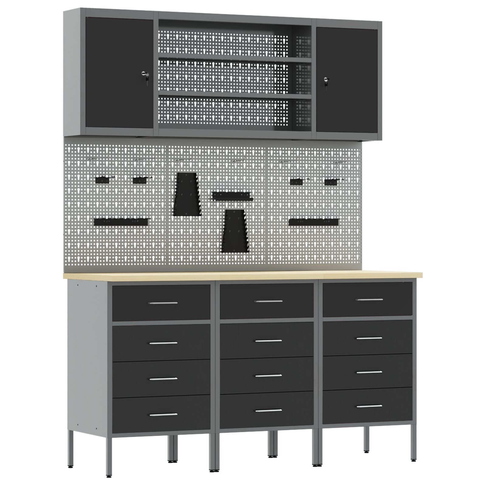 vidaXL Set banc de lucru, 7 piese, negru, oțel vidaXL Set banc de lucru, 7 piese, negru, oțel