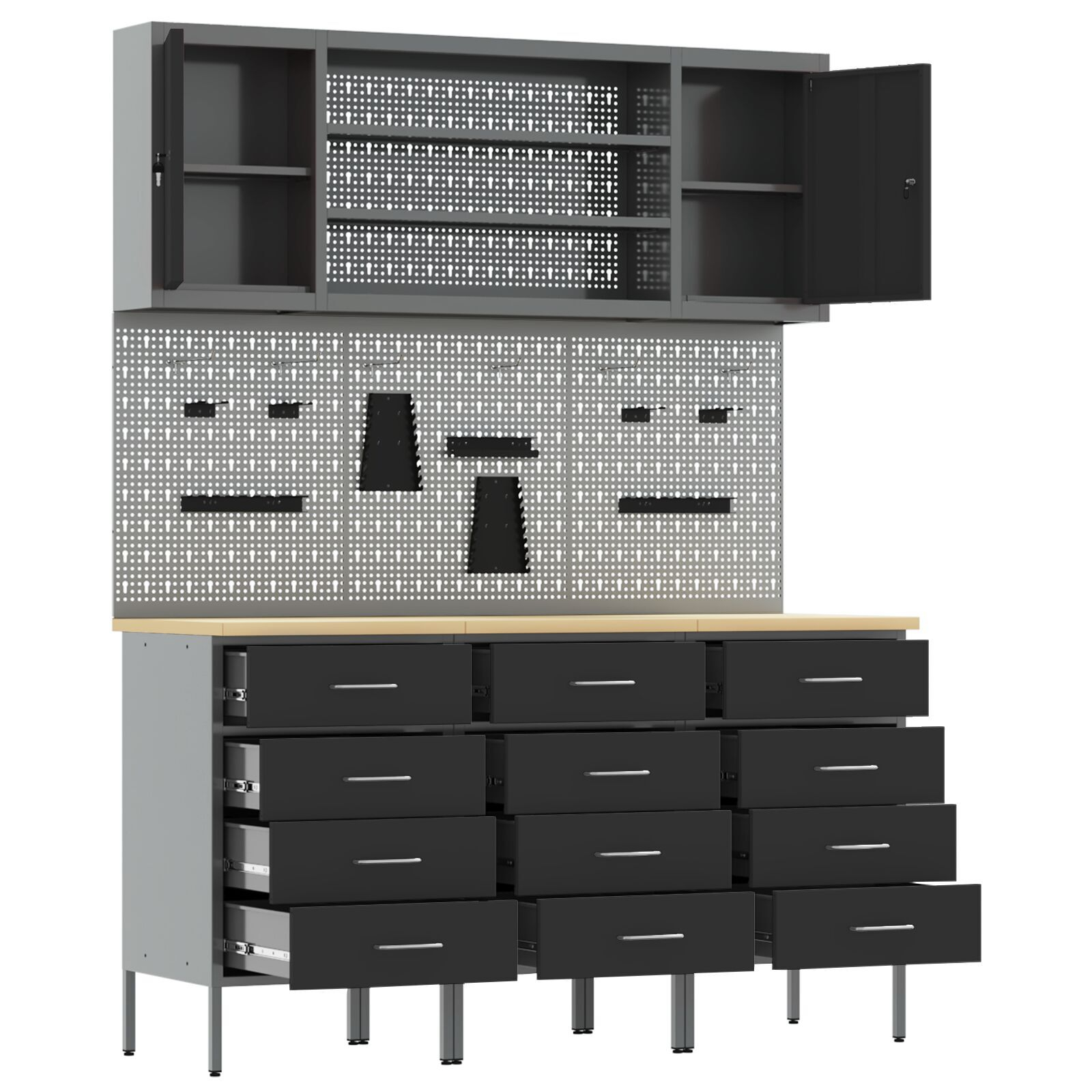 vidaXL Set banc de lucru, 7 piese, negru, oțel vidaXL Set banc de lucru, 7 piese, negru, oțel