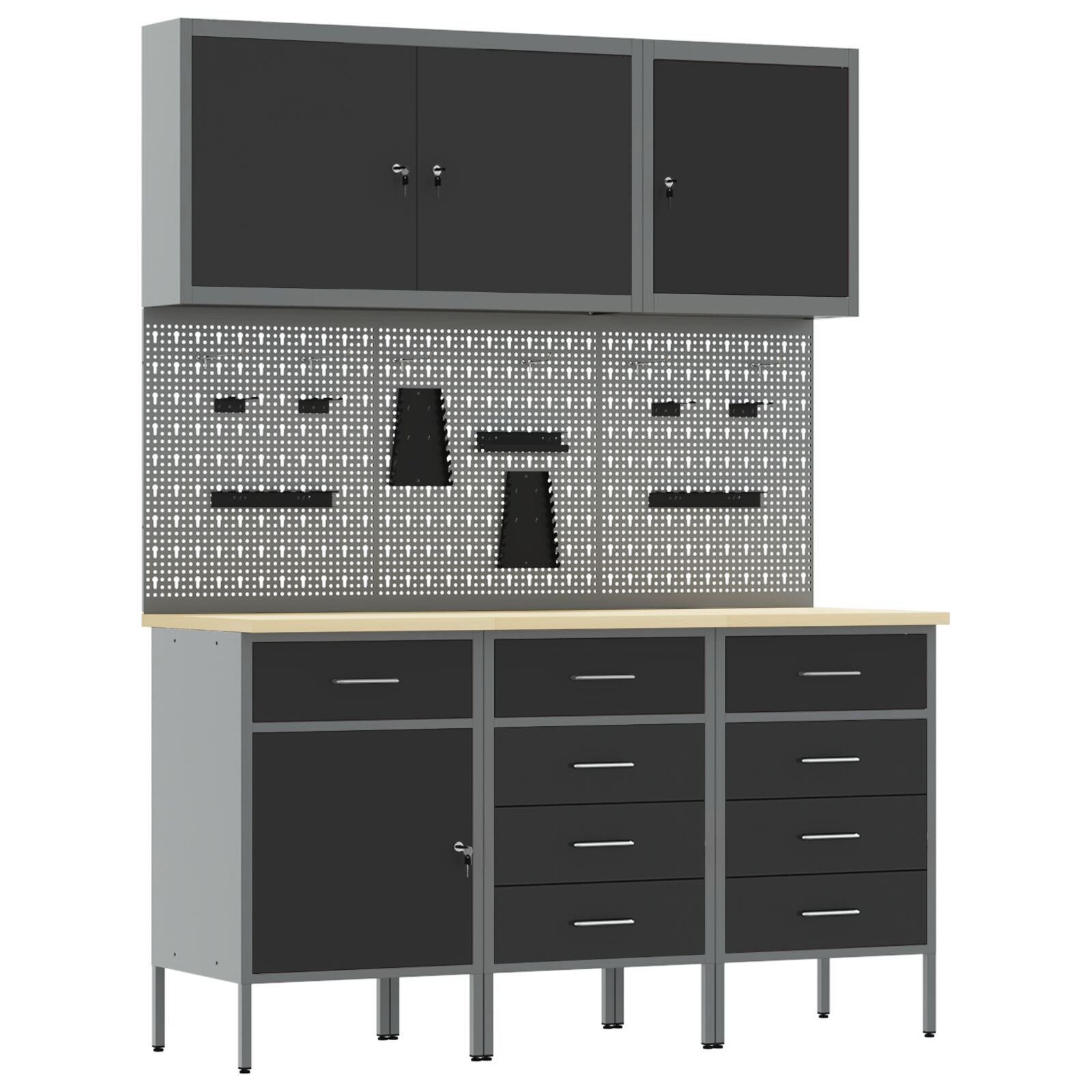 vidaXL Set banc de lucru, 8 piese, negru, oțel vidaXL Set banc de lucru, 8 piese, negru, oțel
