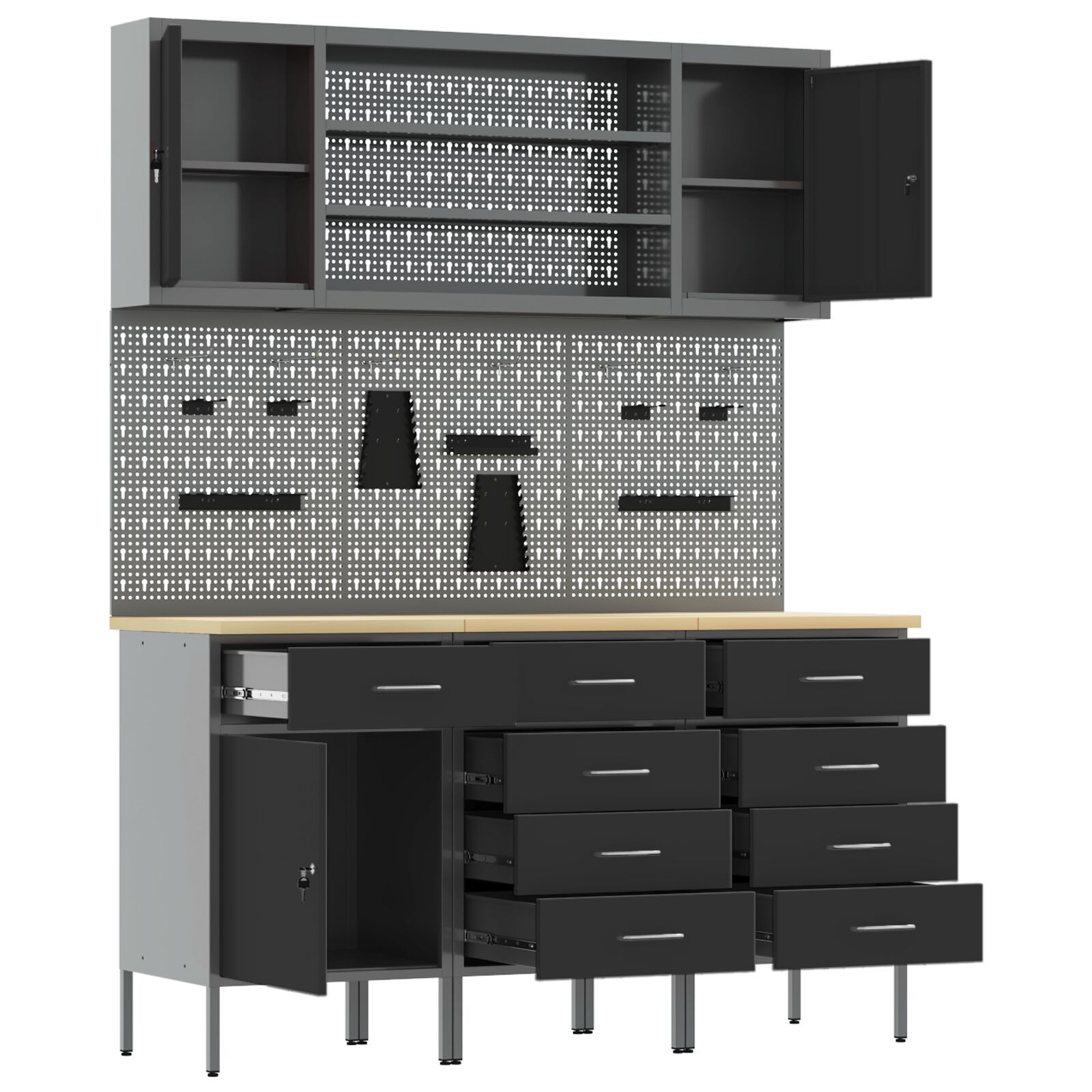 vidaXL Set banc de lucru, 7 piese, negru, oțel