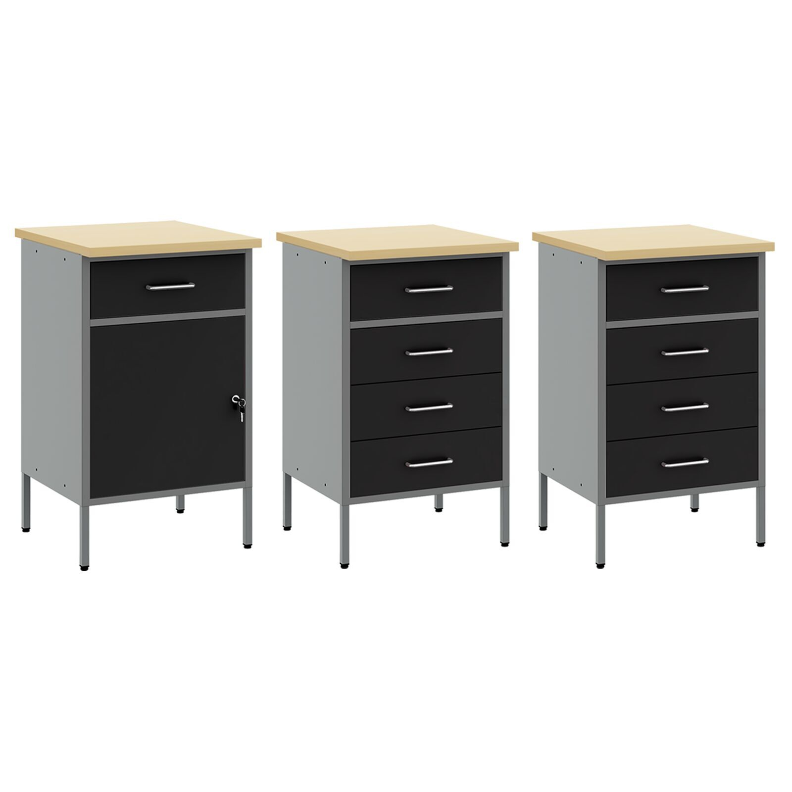 vidaXL Set banc de lucru, 7 piese, negru, oțel