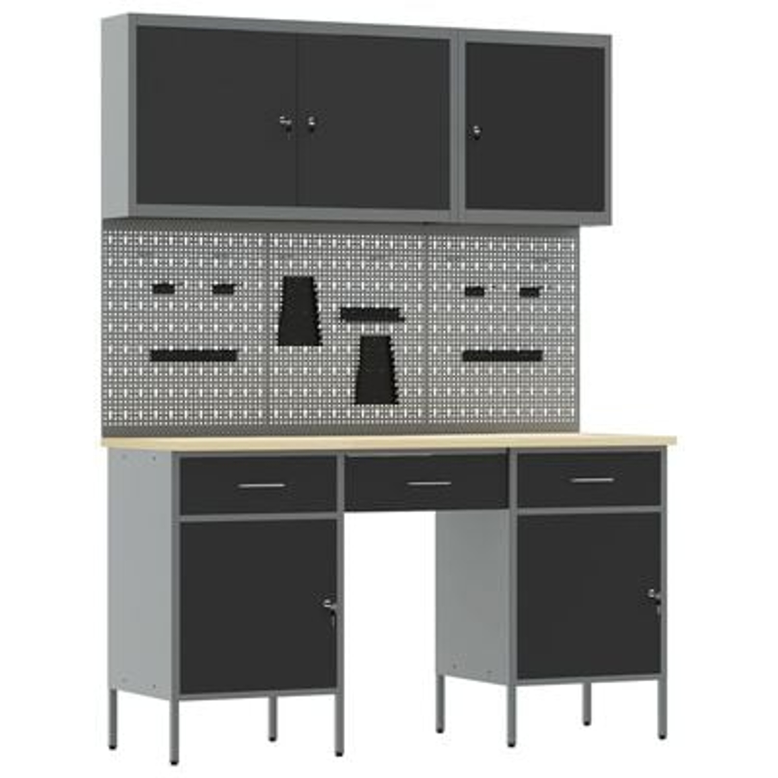 vidaXL Set banc de lucru, 8 piese, negru, oțel