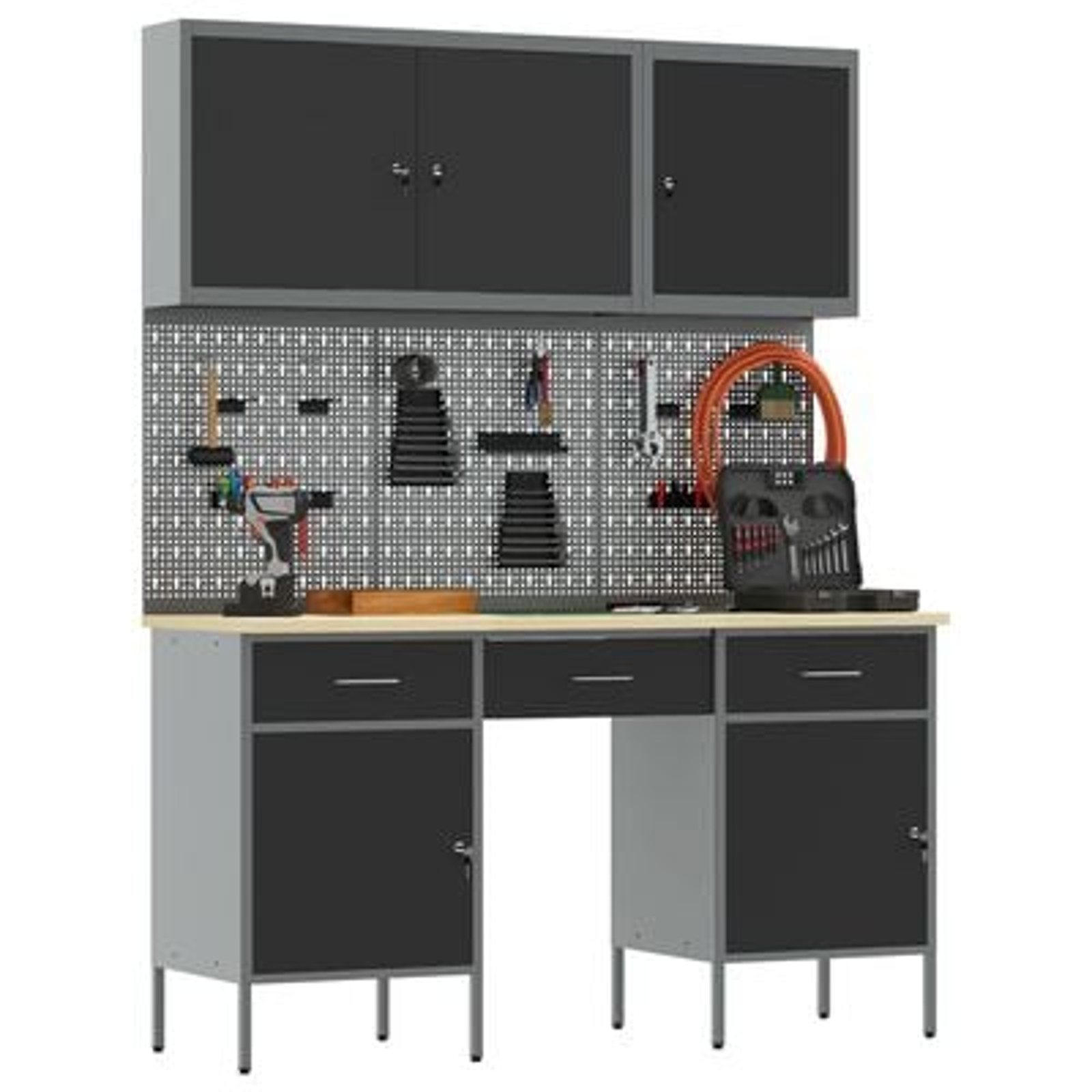vidaXL Set banc de lucru, 8 piese, negru, oțel
