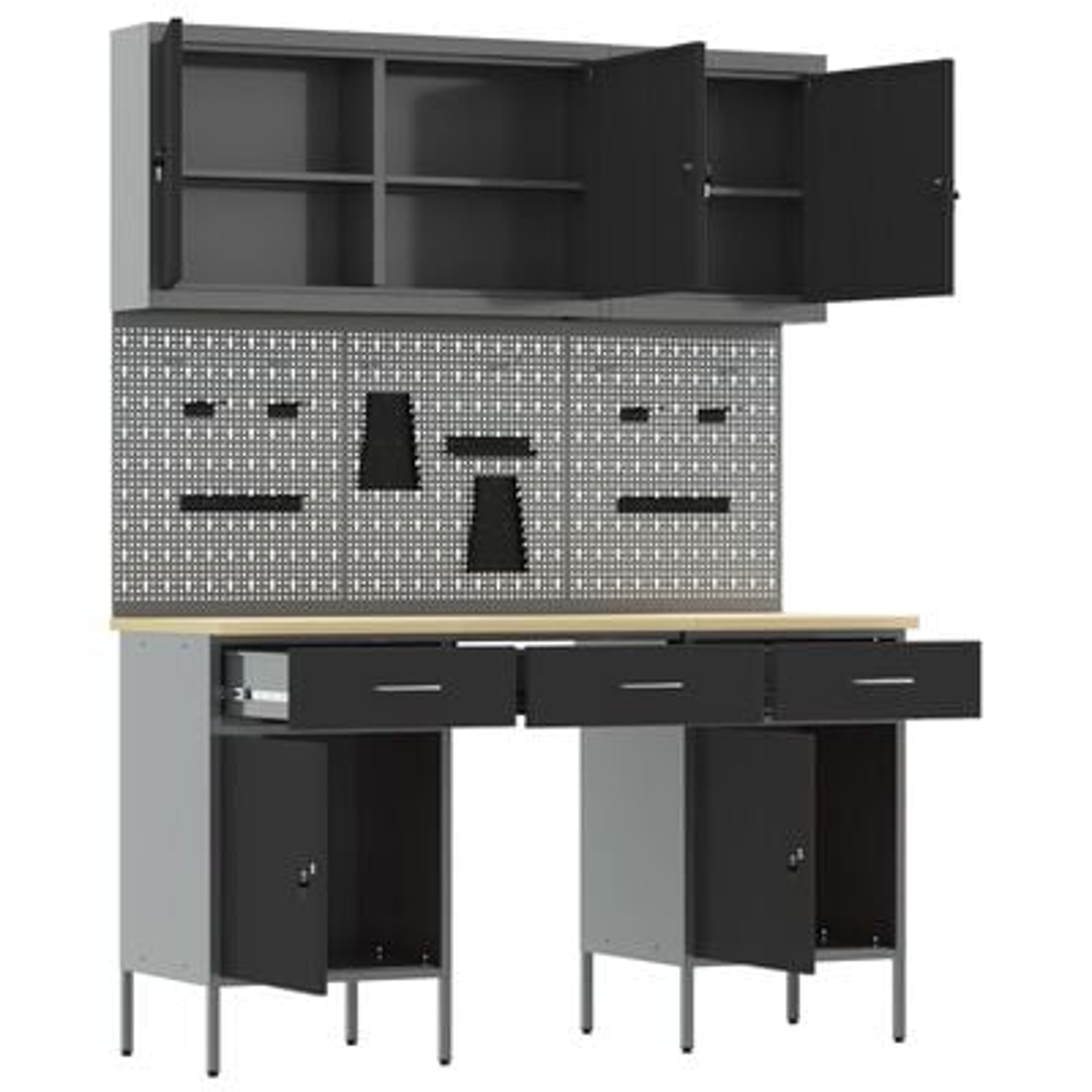 vidaXL Set banc de lucru, 8 piese, negru, oțel