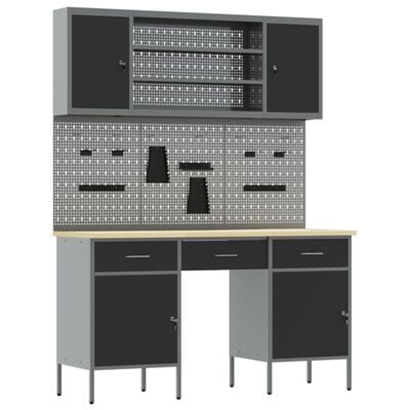 vidaXL Set banc de lucru, 7 piese, negru, oțel