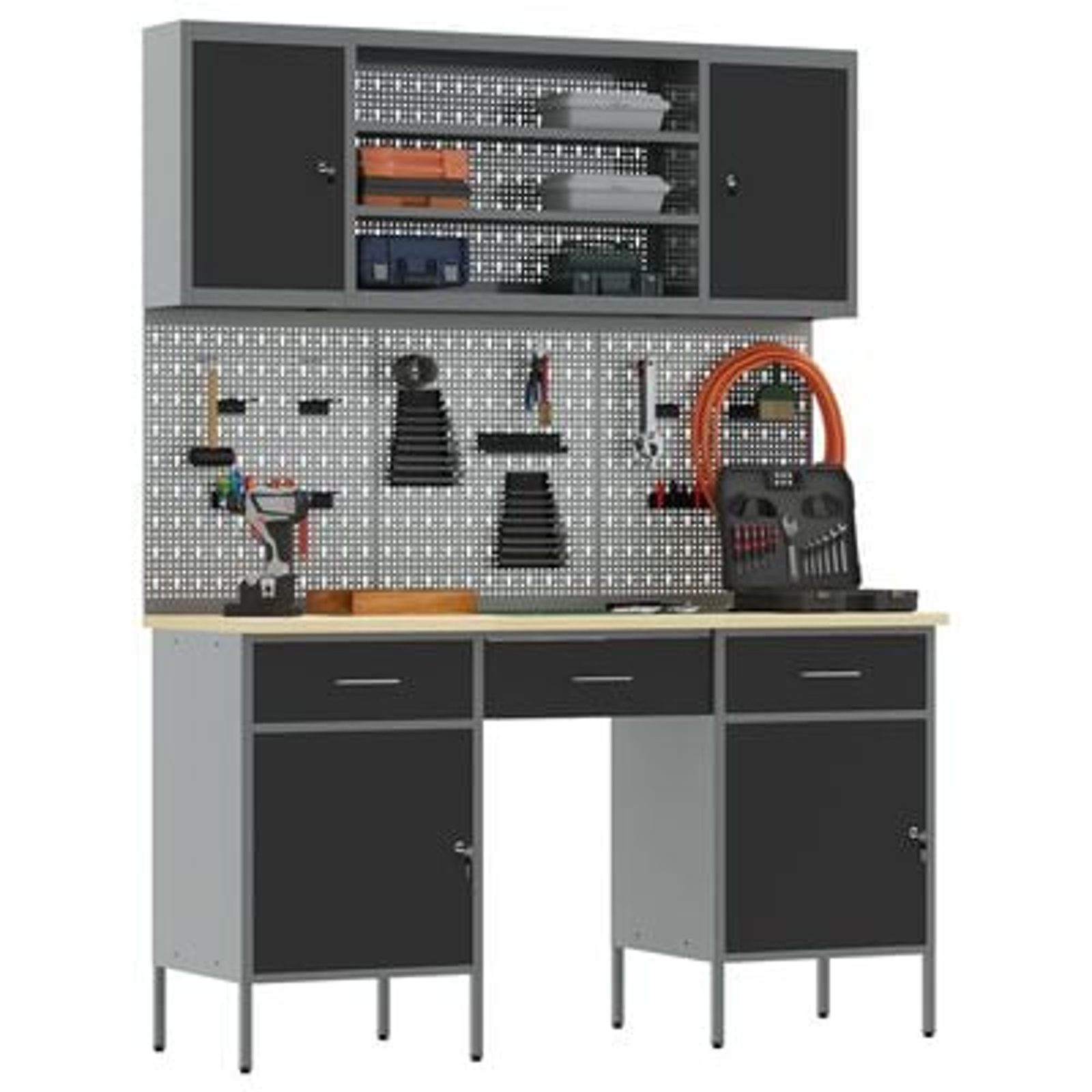 vidaXL Set banc de lucru, 7 piese, negru, oțel