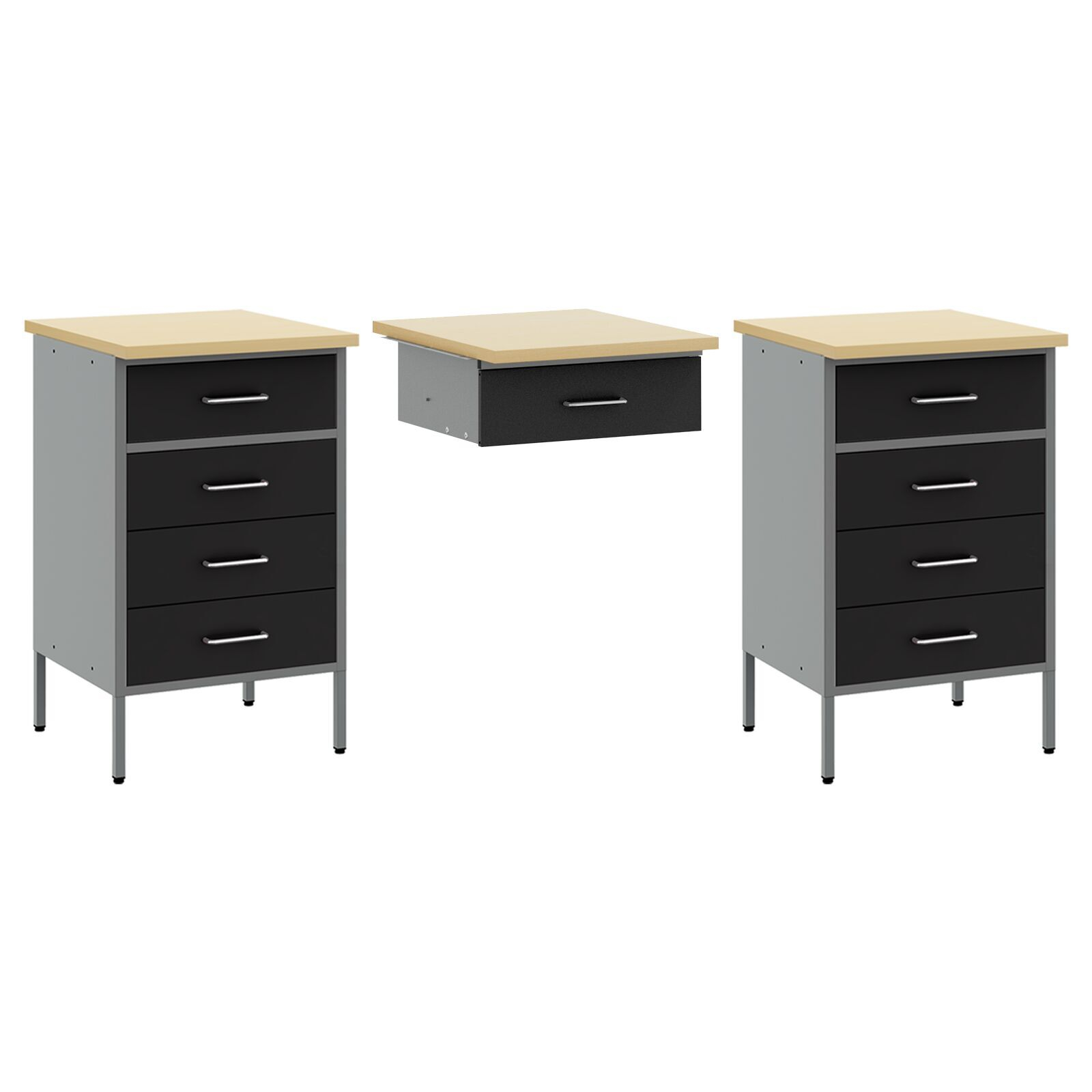 vidaXL Set dulap lucru & panou cârlige, 7 piese, negru, MDF & metal vidaXL Set dulap lucru & panou cârlige, 7 piese, negru, MDF & metal