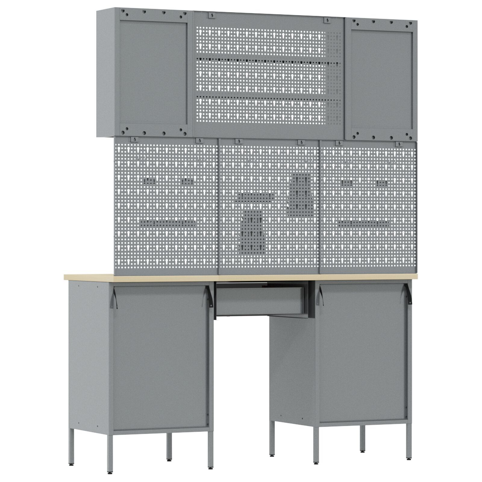 vidaXL Set dulap lucru & panou cârlige, 7 piese, negru, MDF & metal vidaXL Set dulap lucru & panou cârlige, 7 piese, negru, MDF & metal