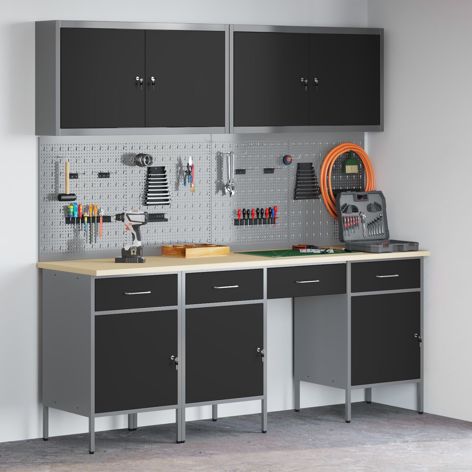 vidaXL Set banc de lucru, 10 piese, negru, oțel vidaXL Set banc de lucru, 10 piese, negru, oțel