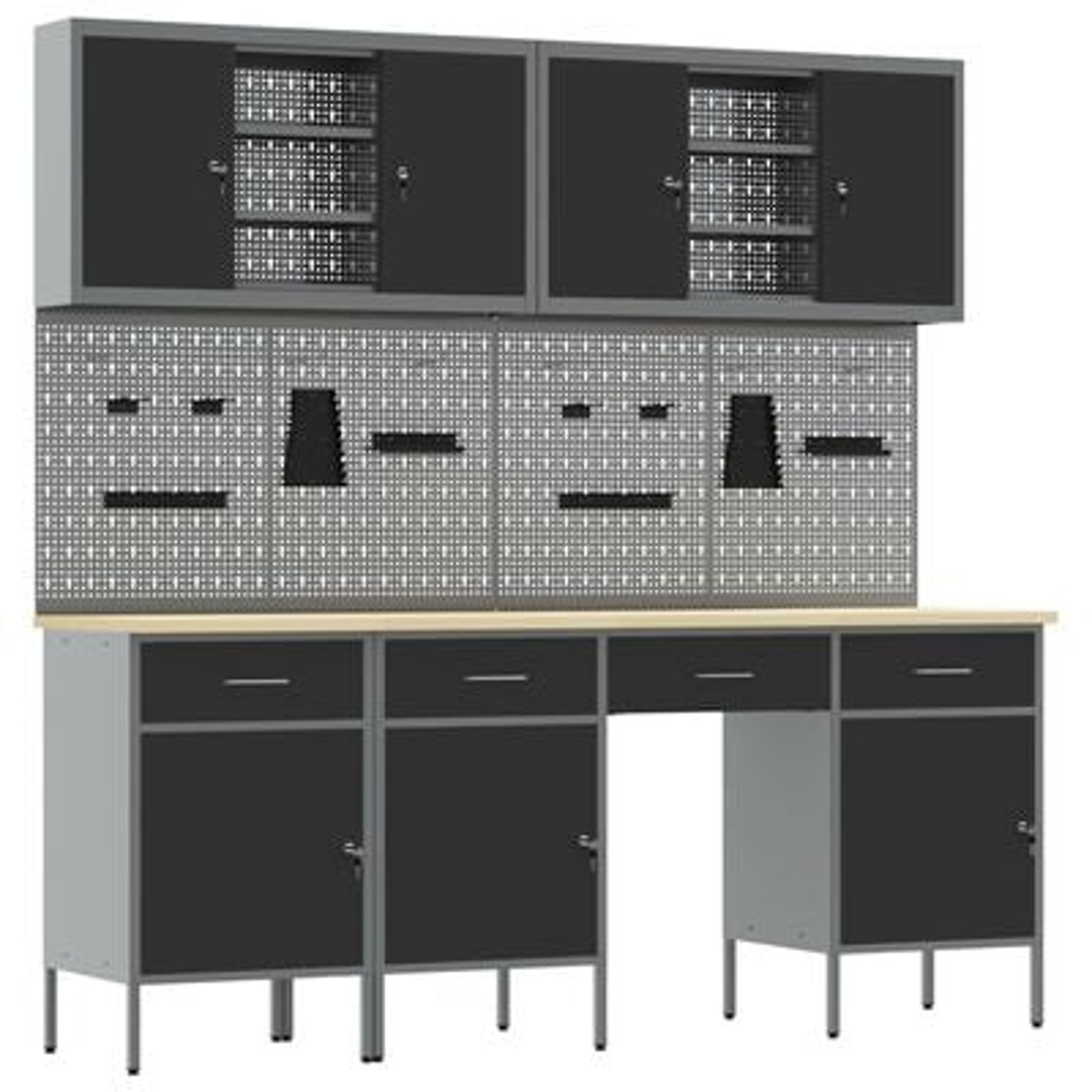 vidaXL Set banc de lucru, 10 piese, negru, oțel