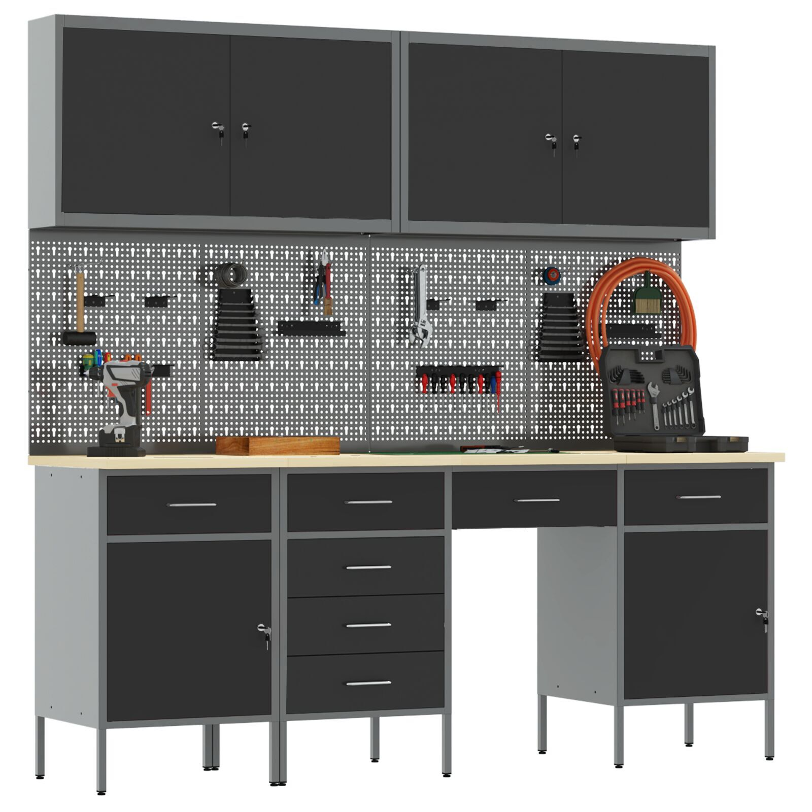 vidaXL Set banc de lucru, 10 piese, negru, oțel vidaXL Set banc de lucru, 10 piese, negru, oțel