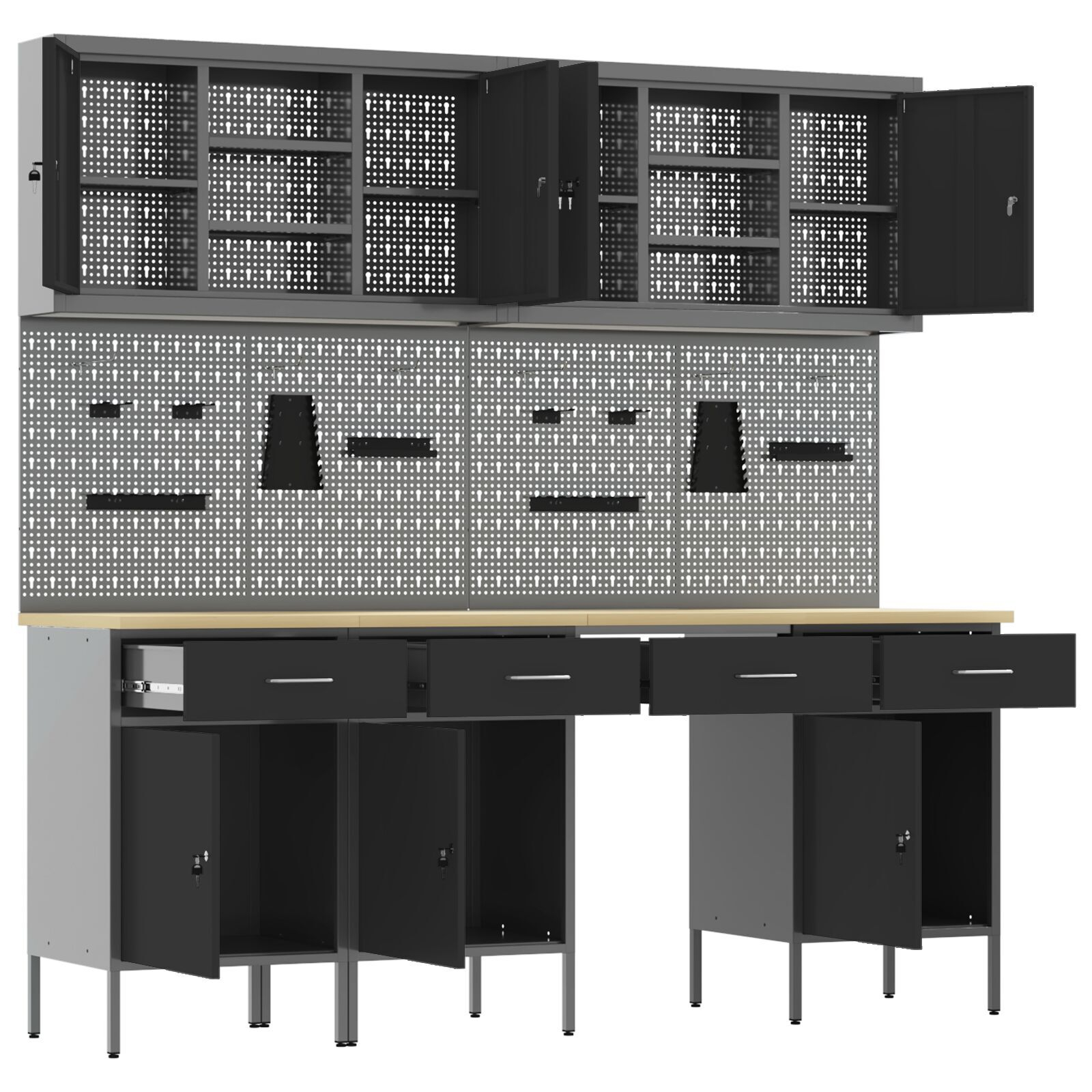 vidaXL Set banc de lucru, 10 piese, negru, oțel vidaXL Set banc de lucru, 10 piese, negru, oțel