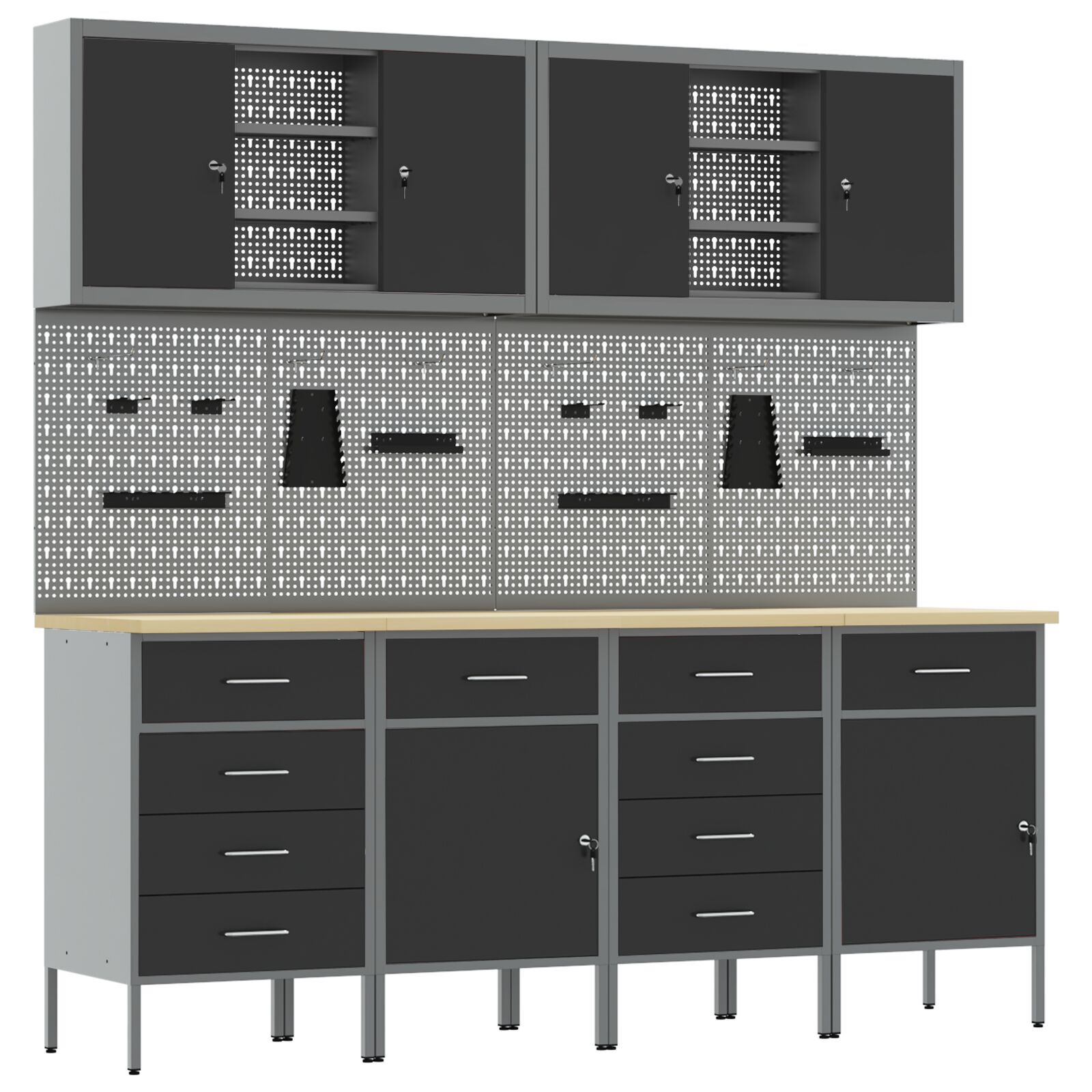 vidaXL Set dulap lucru & panou cârlige, 10 piese, negru, MDF & metal vidaXL Set dulap lucru & panou cârlige, 10 piese, negru, MDF & metal