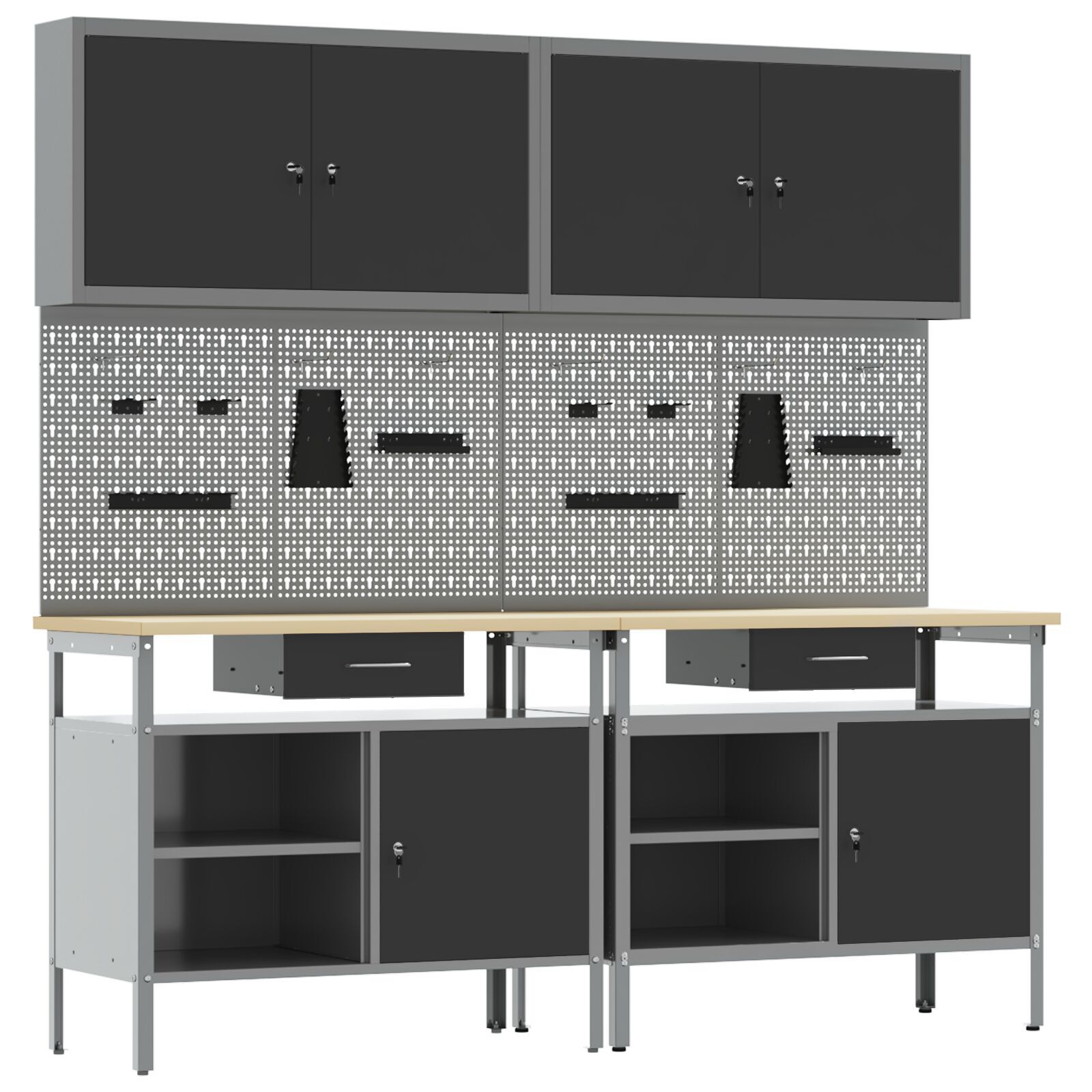 vidaXL Set de Bancă de Lucru cu 8 Piese din Oțel Negru vidaXL Set de Bancă de Lucru cu 8 Piese din Oțel Negru