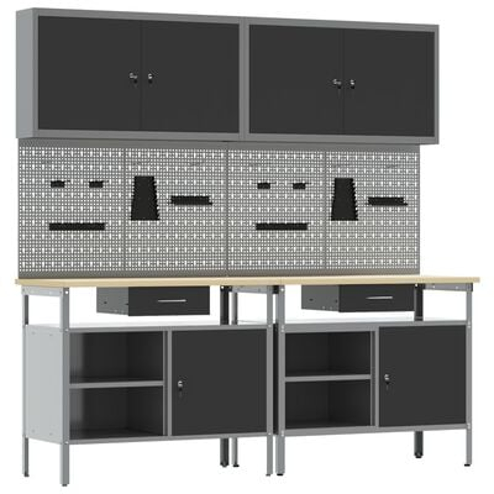 vidaXL Set de Bancă de Lucru cu 8 Piese din Oțel Negru vidaXL Set de Bancă de Lucru cu 8 Piese din Oțel Negru