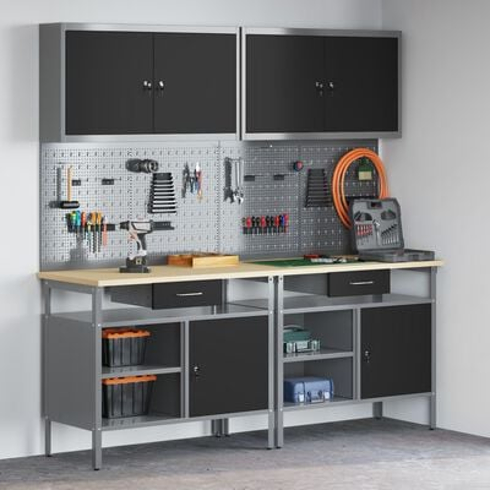 vidaXL Set de Bancă de Lucru cu 8 Piese din Oțel Negru vidaXL Set de Bancă de Lucru cu 8 Piese din Oțel Negru