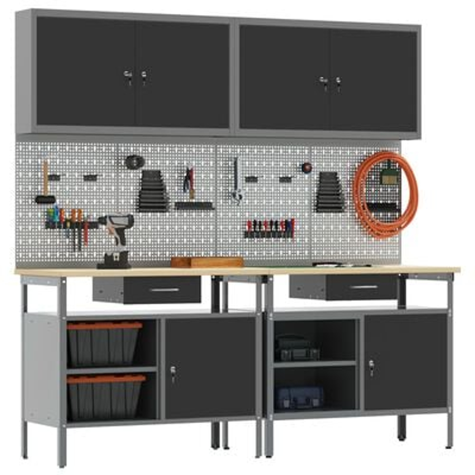 vidaXL Set de Bancă de Lucru cu 8 Piese din Oțel Negru vidaXL Set de Bancă de Lucru cu 8 Piese din Oțel Negru