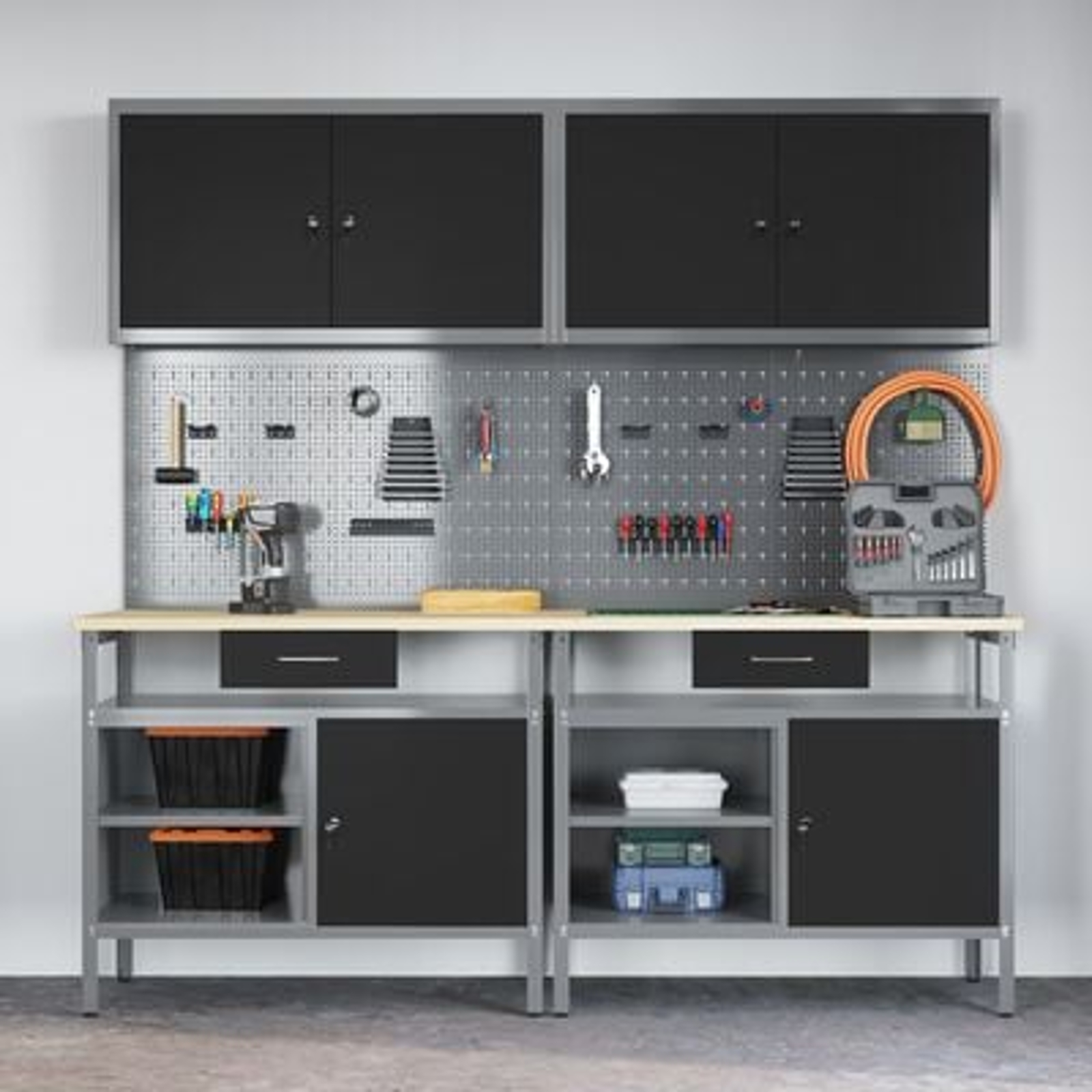 vidaXL Set de Bancă de Lucru cu 8 Piese din Oțel Negru vidaXL Set de Bancă de Lucru cu 8 Piese din Oțel Negru