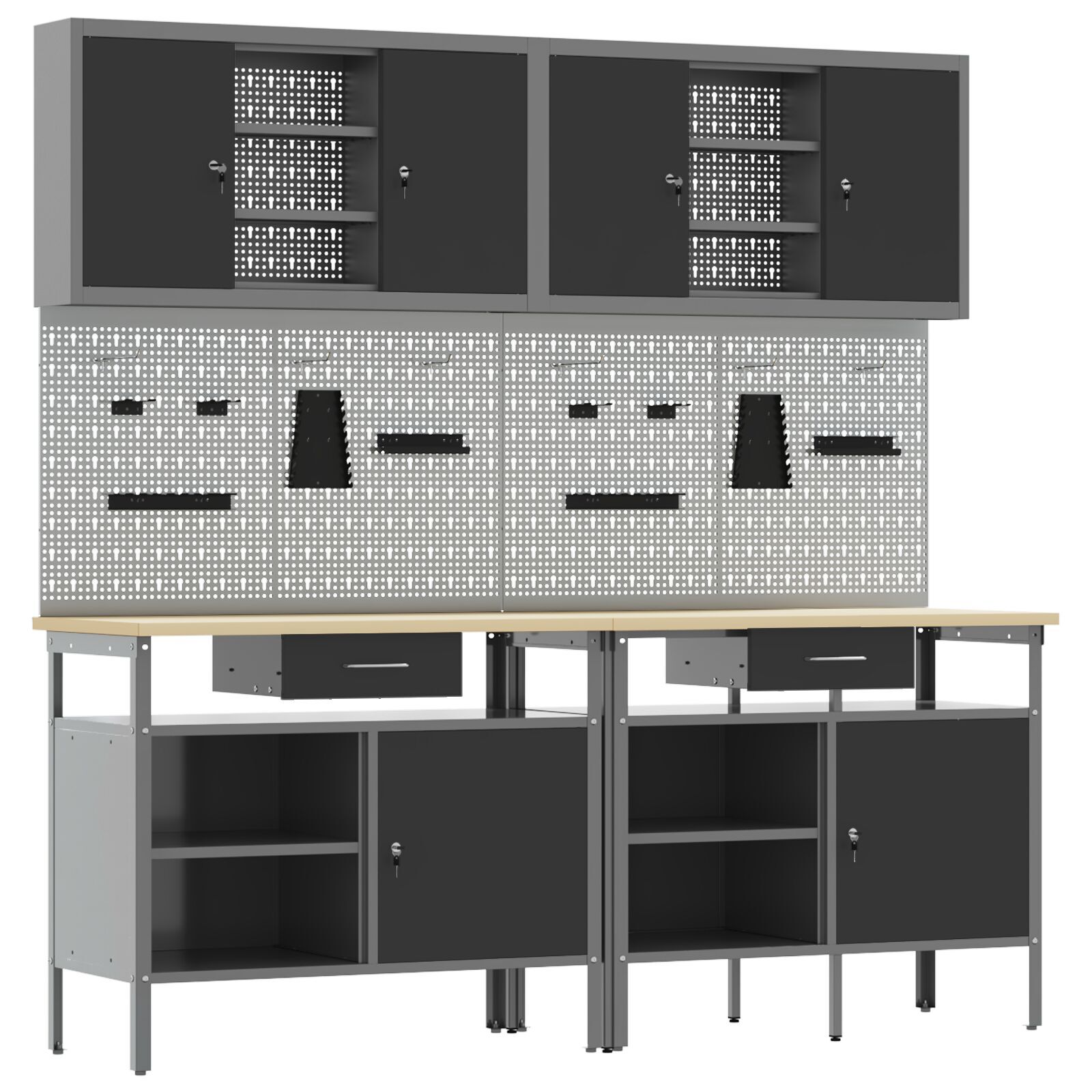 vidaXL Set banc de lucru, 8 piese, negru, oțel vidaXL Set banc de lucru, 8 piese, negru, oțel