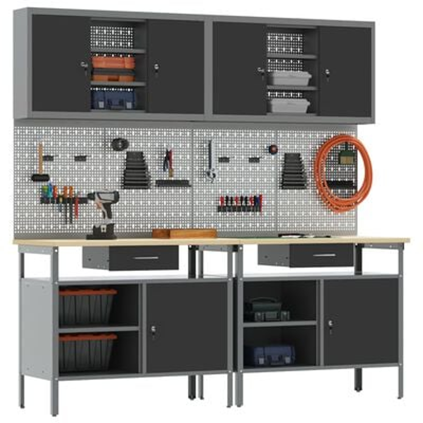 vidaXL Set banc de lucru, 8 piese, negru, oțel vidaXL Set banc de lucru, 8 piese, negru, oțel