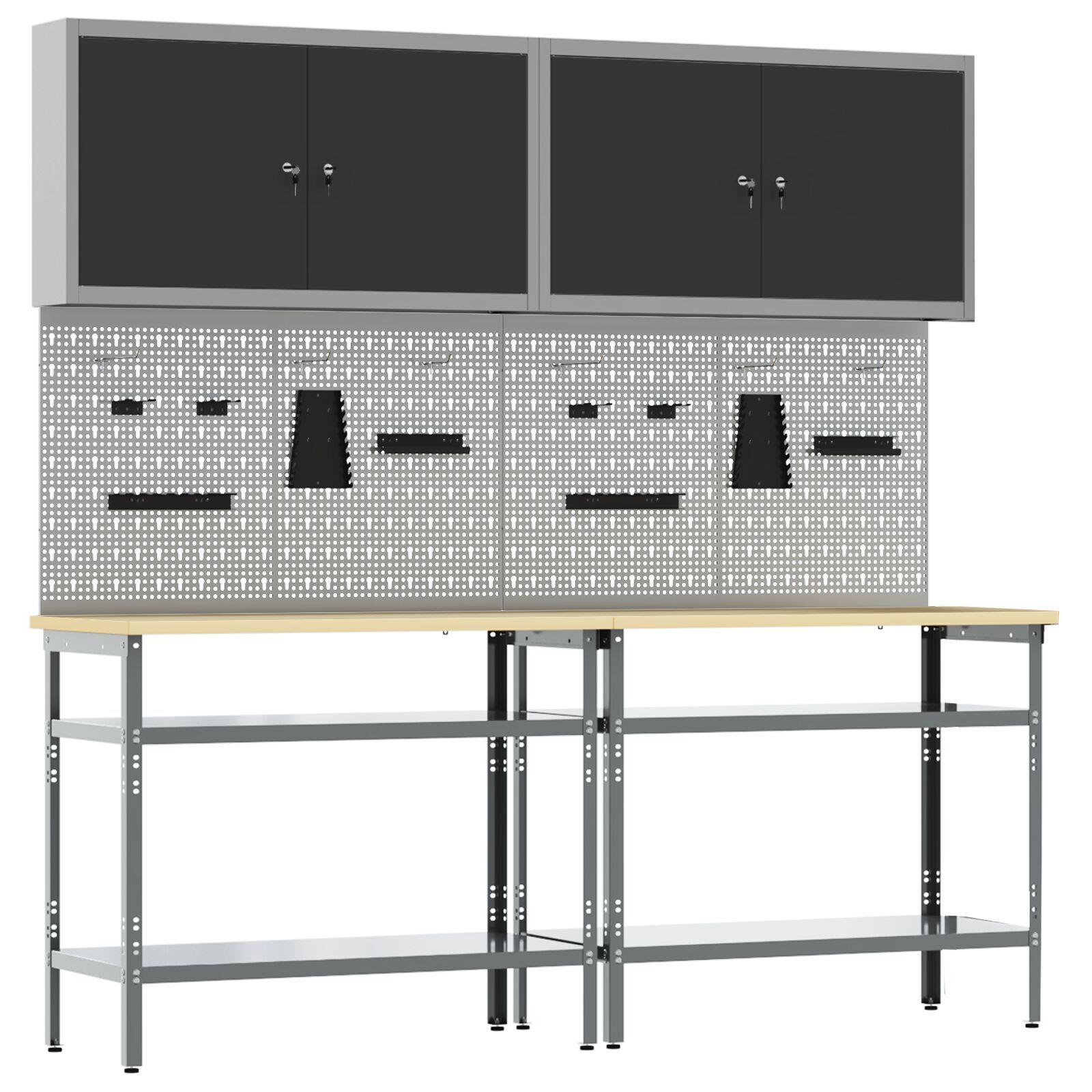 Set banc de lucru 8 piese Gri Oțel Set banc de lucru 8 piese Gri Oțel