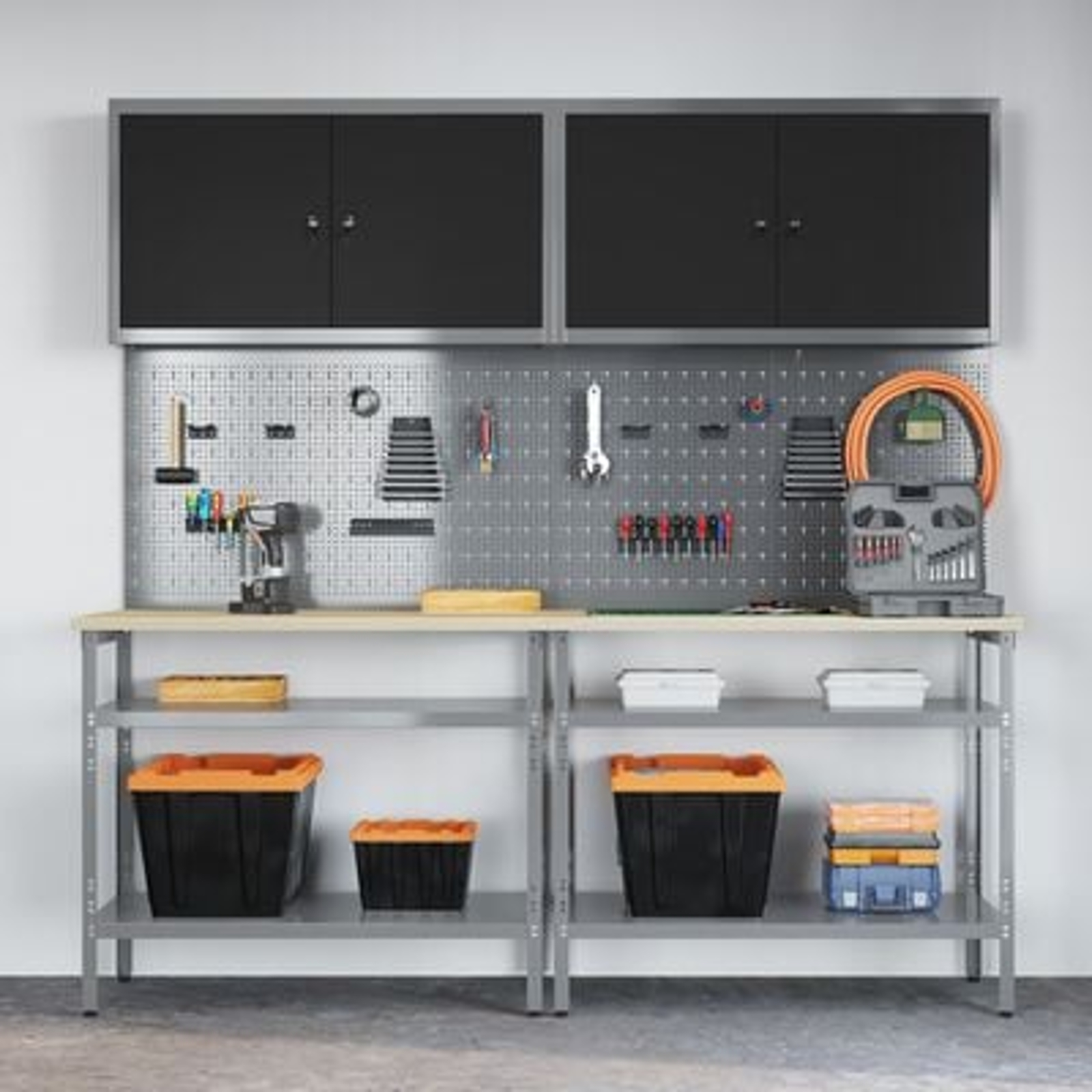 Set banc de lucru 8 piese Gri Oțel Set banc de lucru 8 piese Gri Oțel