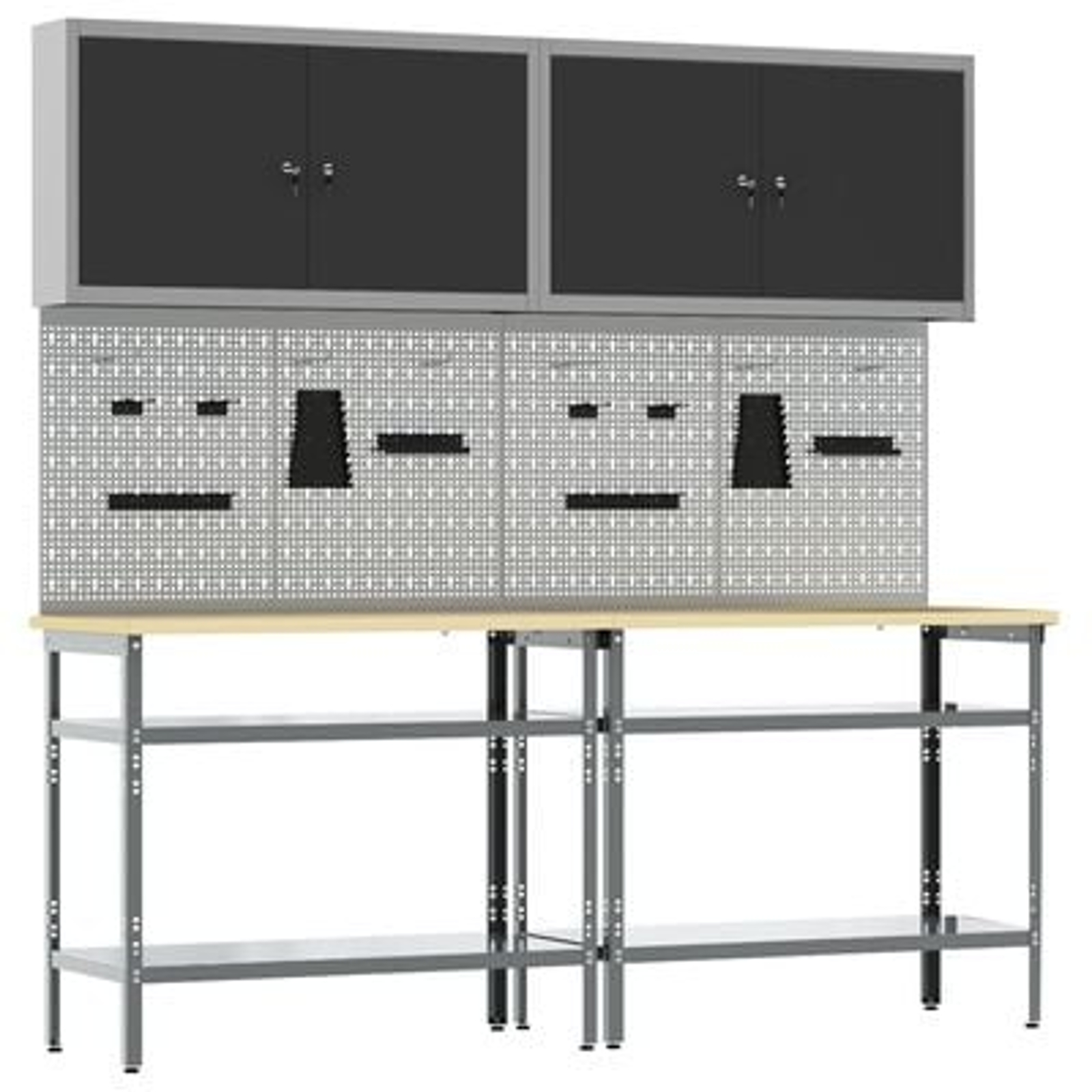 Set banc de lucru 8 piese Gri Oțel Set banc de lucru 8 piese Gri Oțel