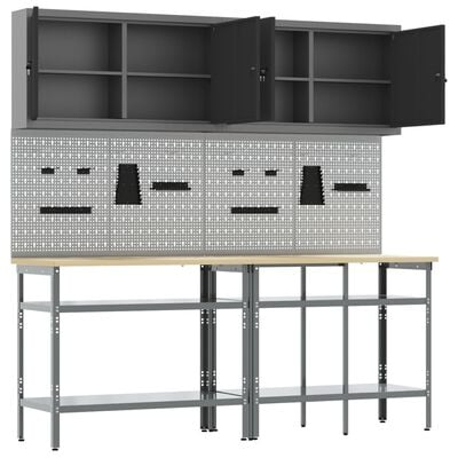 Set banc de lucru 8 piese Gri Oțel Set banc de lucru 8 piese Gri Oțel