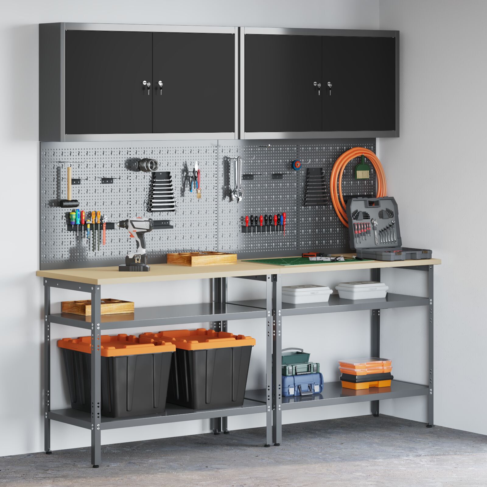 Set banc de lucru 8 piese Gri Oțel Set banc de lucru 8 piese Gri Oțel