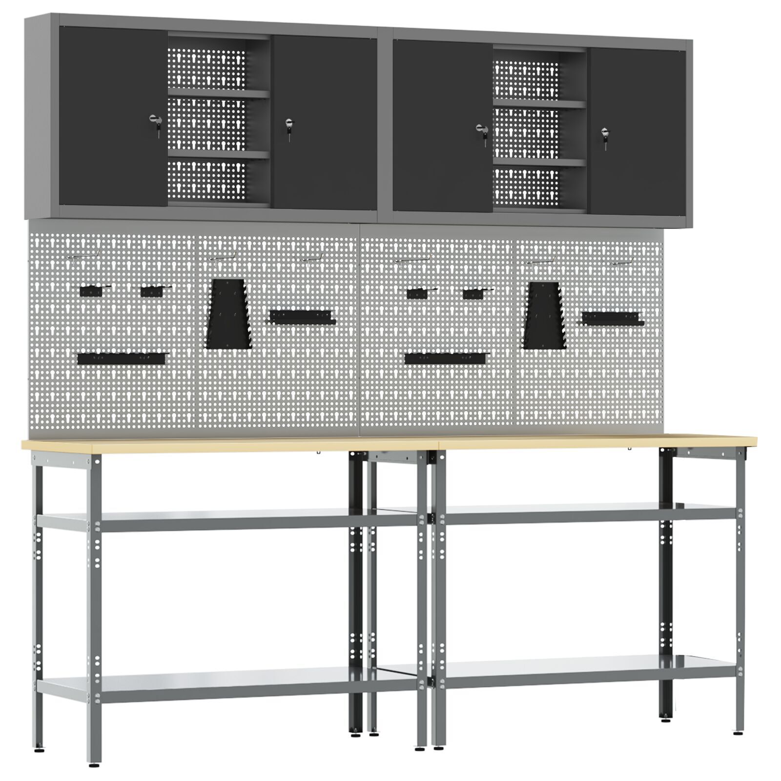 Set de banc de lucru vidaXL de 8 piese, gri, din oțel Set de banc de lucru vidaXL de 8 piese, gri, din oțel