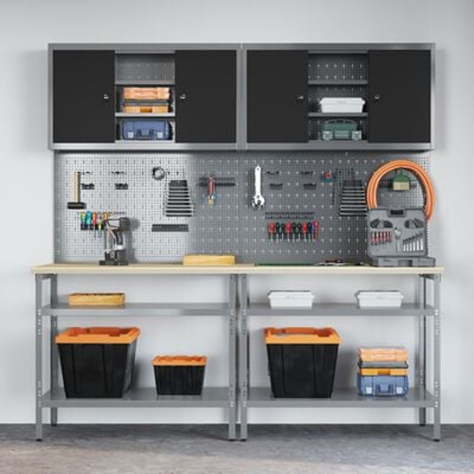Set de banc de lucru vidaXL de 8 piese, gri, din oțel Set de banc de lucru vidaXL de 8 piese, gri, din oțel