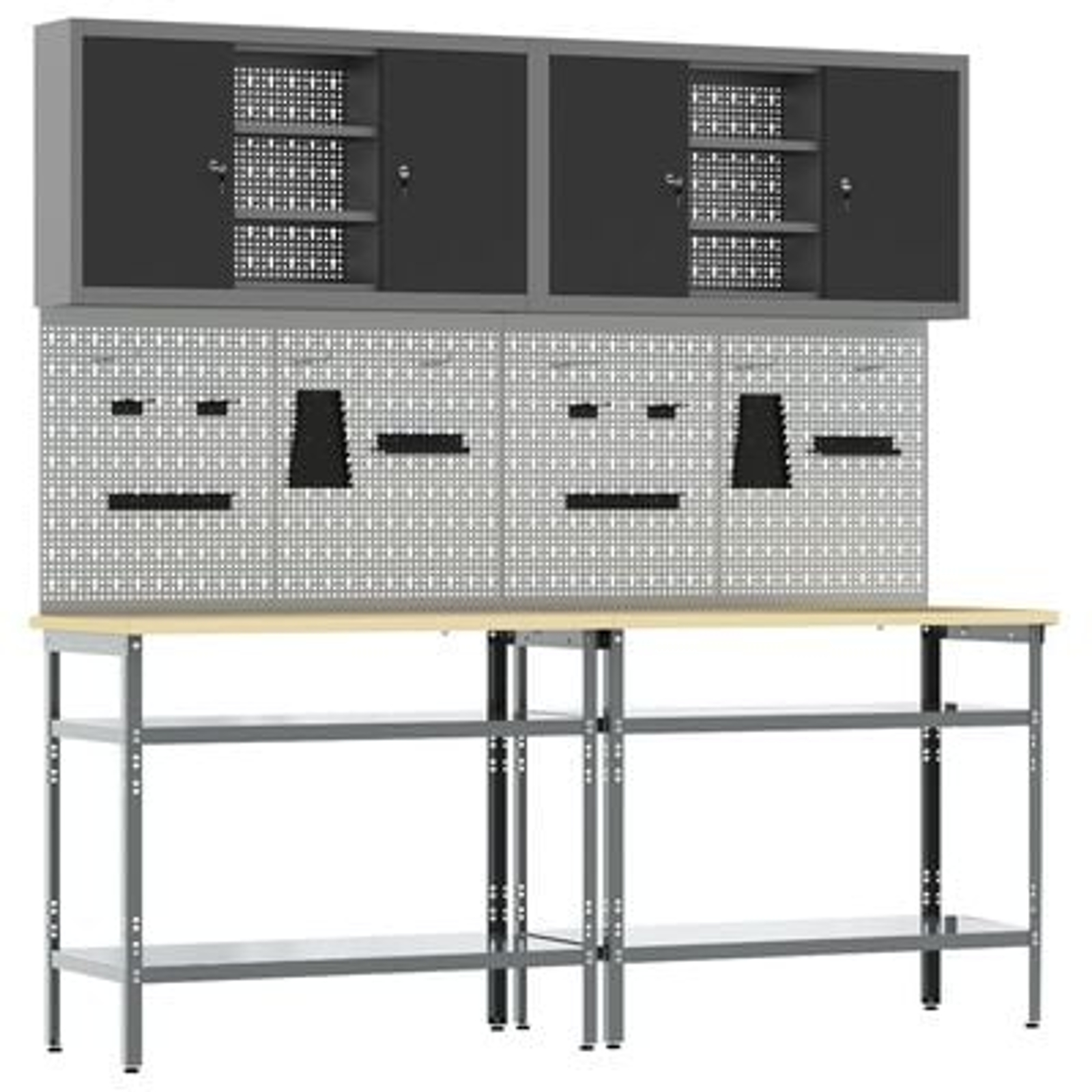 Set de banc de lucru vidaXL de 8 piese, gri, din oțel Set de banc de lucru vidaXL de 8 piese, gri, din oțel