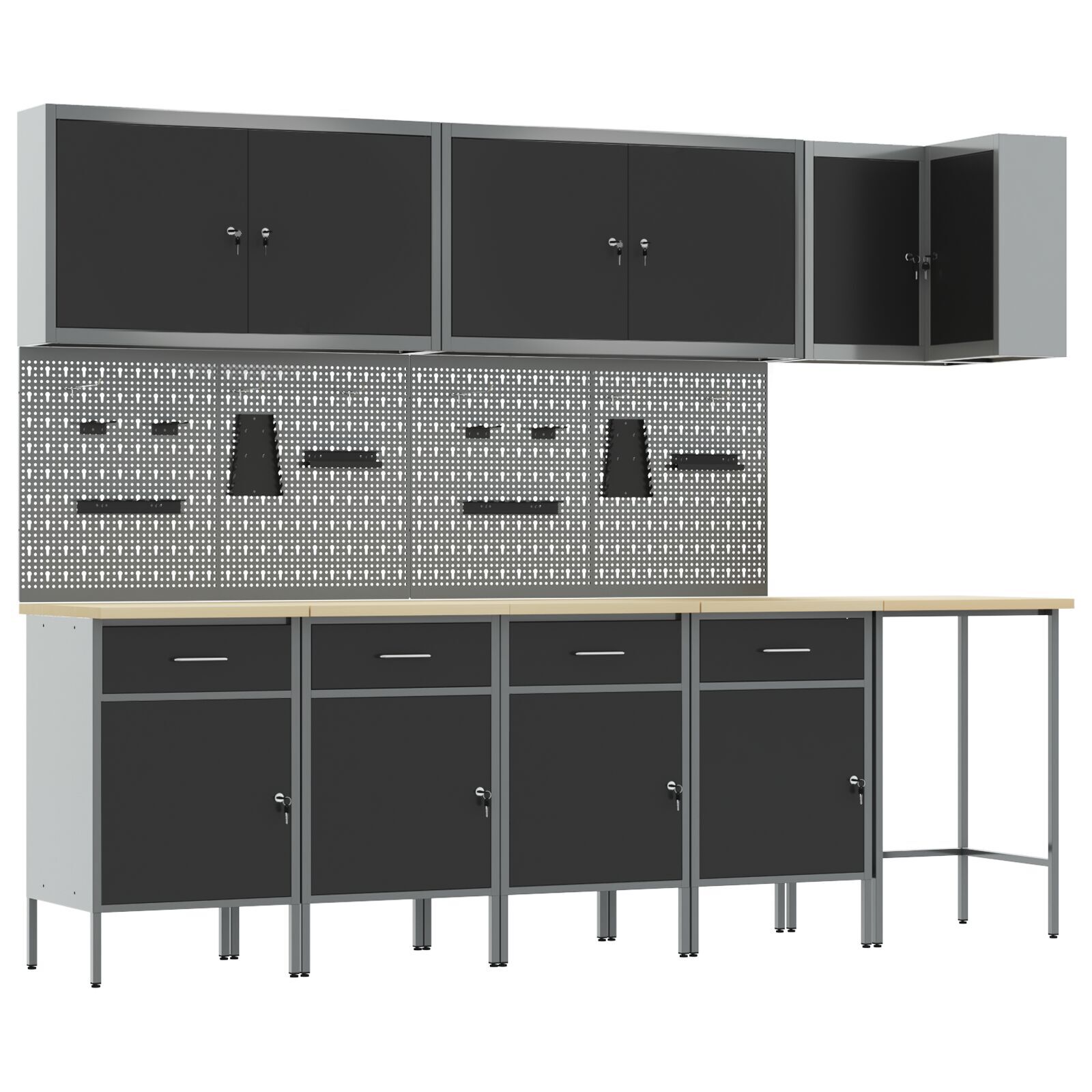 vidaXL Set dulap lucru & panou cârlige, 12 piese, negru, MDF & metal vidaXL Set dulap lucru & panou cârlige, 12 piese, negru, MDF & metal