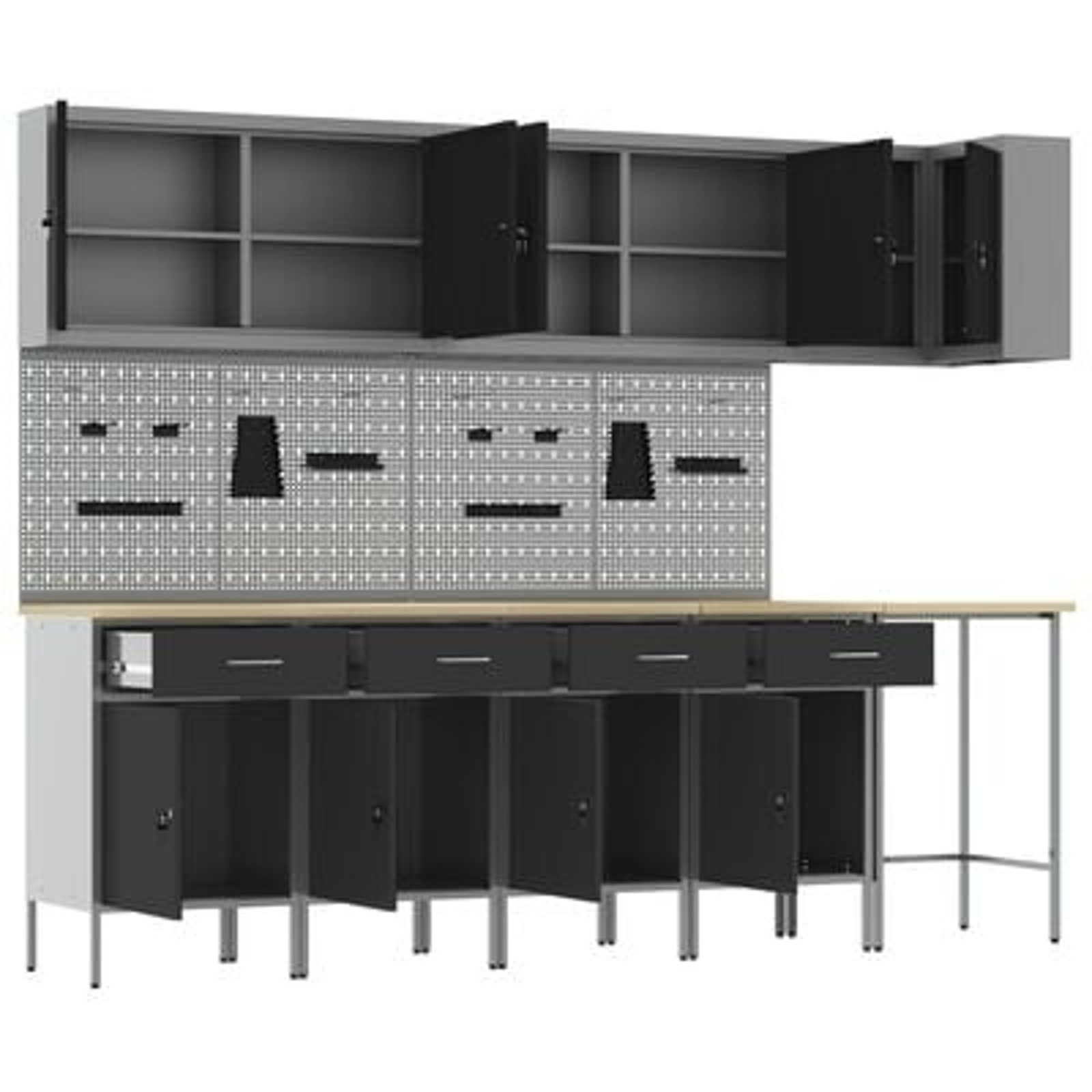 vidaXL Set dulap lucru & panou cârlige, 12 piese, negru, MDF & metal vidaXL Set dulap lucru & panou cârlige, 12 piese, negru, MDF & metal