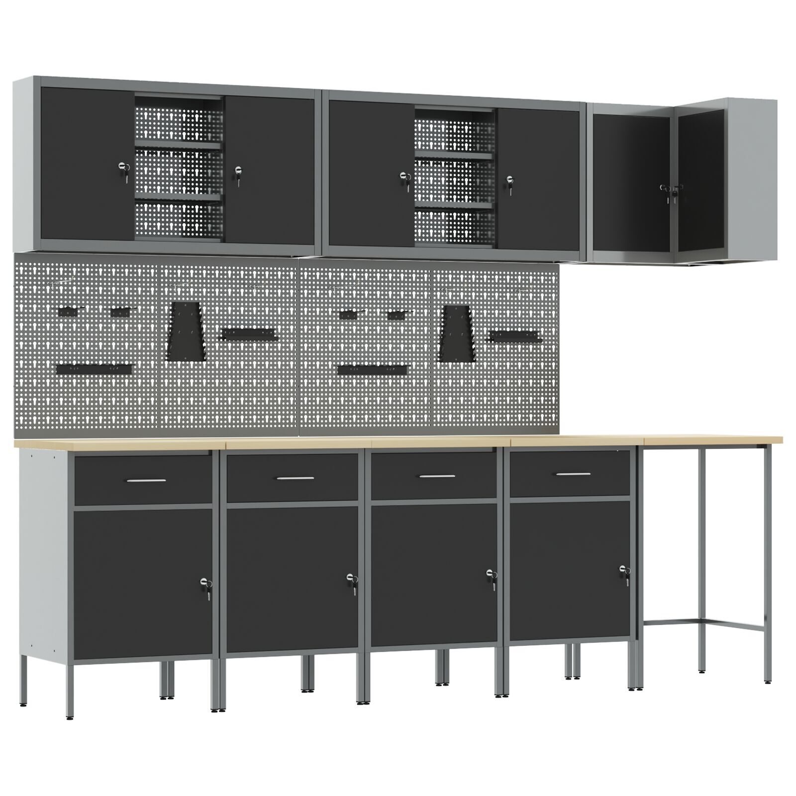vidaXL Set dulap lucru & panou cârlige, 12 piese, negru, MDF & metal vidaXL Set dulap lucru & panou cârlige, 12 piese, negru, MDF & metal