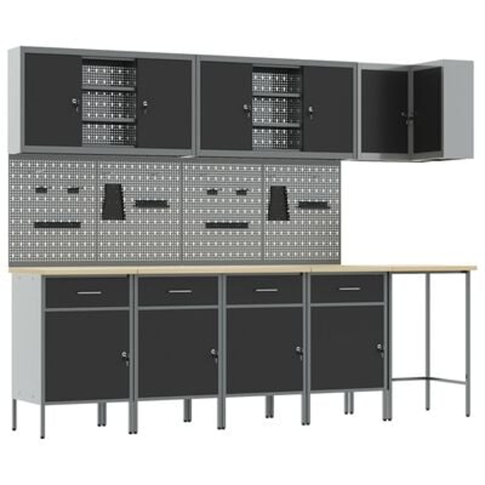 vidaXL Set dulap lucru & panou cârlige, 12 piese, negru, MDF & metal vidaXL Set dulap lucru & panou cârlige, 12 piese, negru, MDF & metal