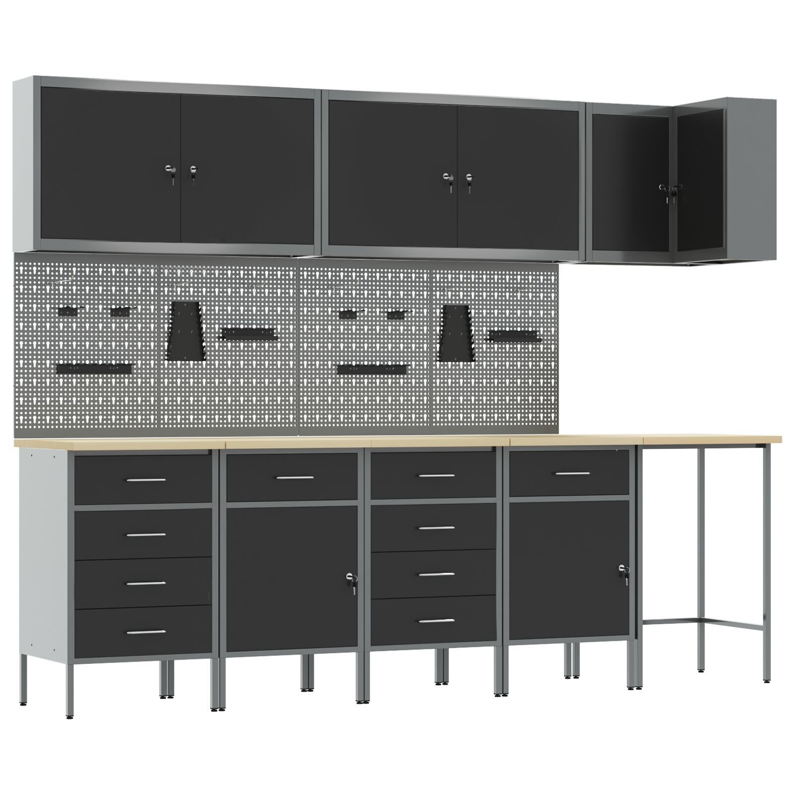 vidaXL Set dulap lucru & panou cârlige, 12 piese, negru, MDF & metal vidaXL Set dulap lucru & panou cârlige, 12 piese, negru, MDF & metal