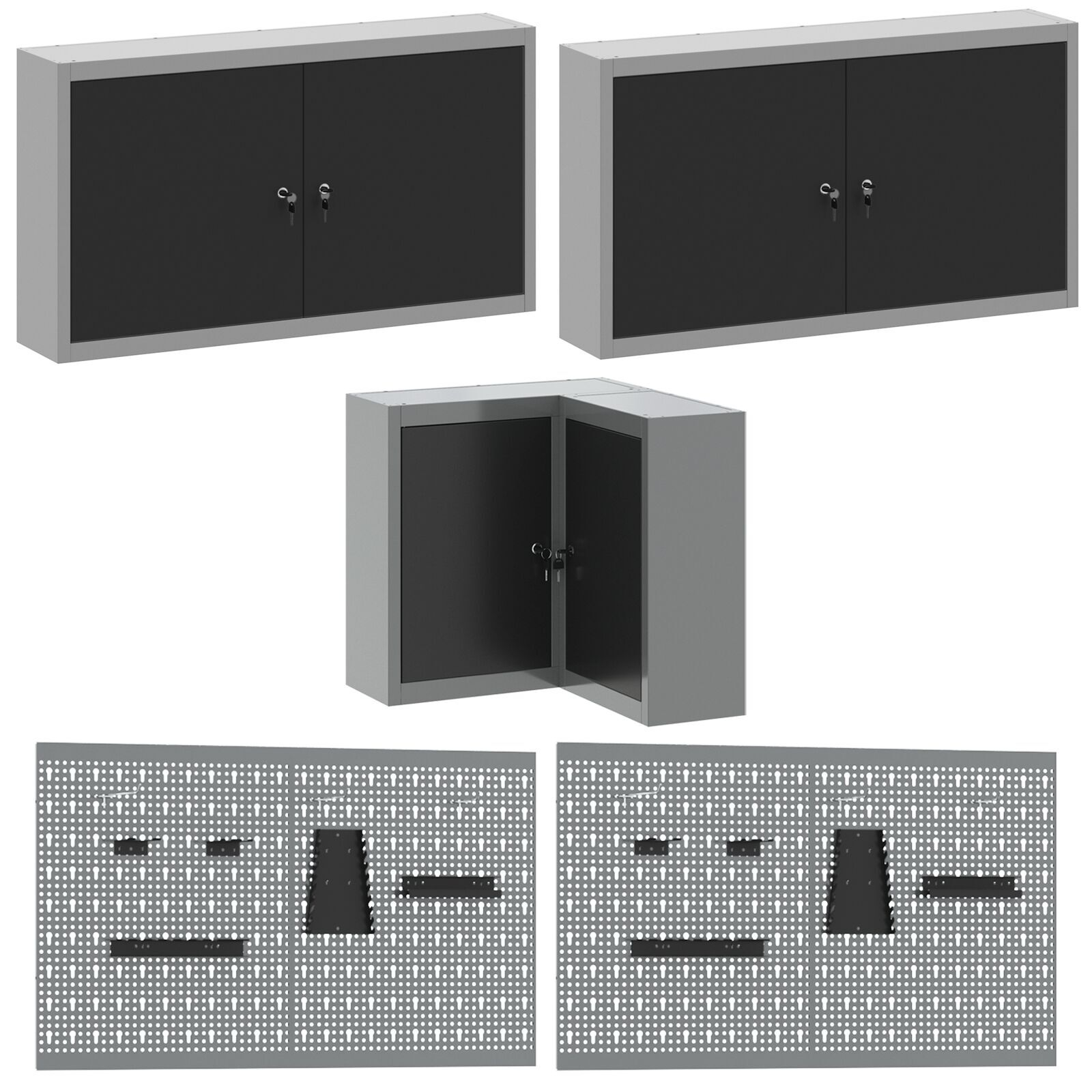 vidaXL Set dulap lucru & panou cârlige, 12 piese, negru, MDF & metal vidaXL Set dulap lucru & panou cârlige, 12 piese, negru, MDF & metal