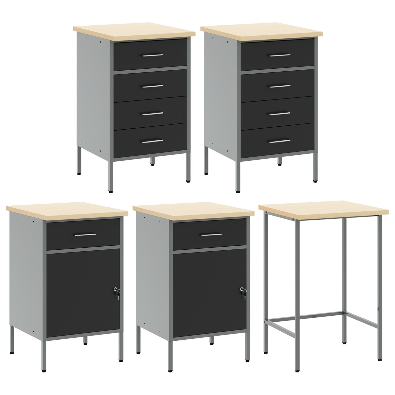 vidaXL Set dulap lucru & panou cârlige, 12 piese, negru, MDF & metal vidaXL Set dulap lucru & panou cârlige, 12 piese, negru, MDF & metal