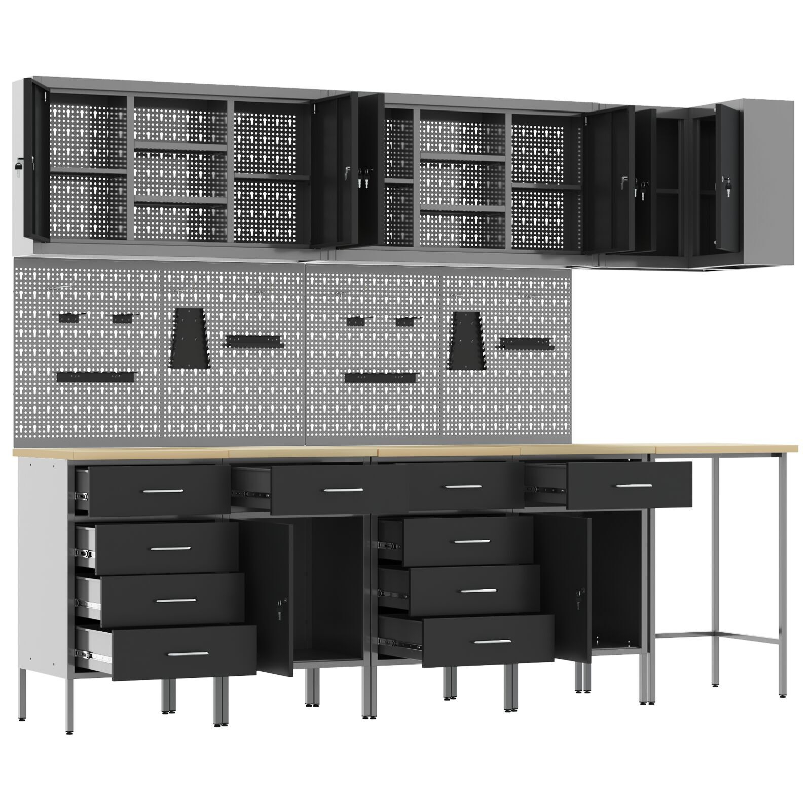 vidaXL Set dulap unelte & panou cârlige, 12 piese, negru, MDF & metal vidaXL Set dulap unelte & panou cârlige, 12 piese, negru, MDF & metal