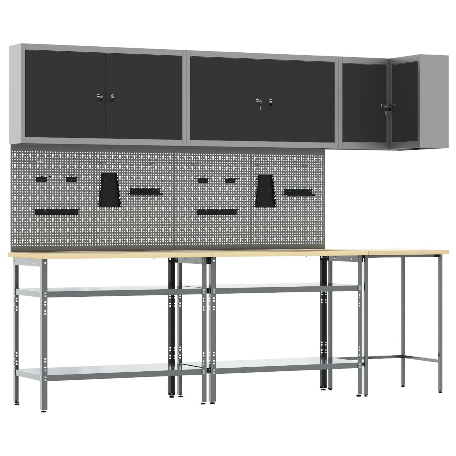 vidaXL Set masă depozitare de unelte, 10 piese, negru, lemn și metal vidaXL Set masă depozitare de unelte, 10 piese, negru, lemn și metal