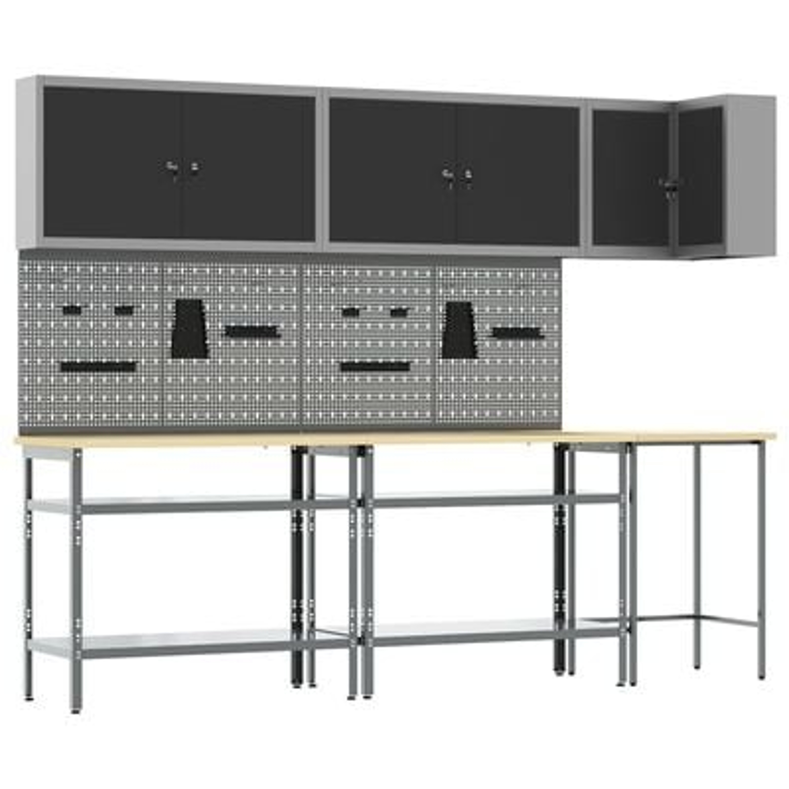 vidaXL Set masă depozitare de unelte, 10 piese, negru, lemn și metal vidaXL Set masă depozitare de unelte, 10 piese, negru, lemn și metal